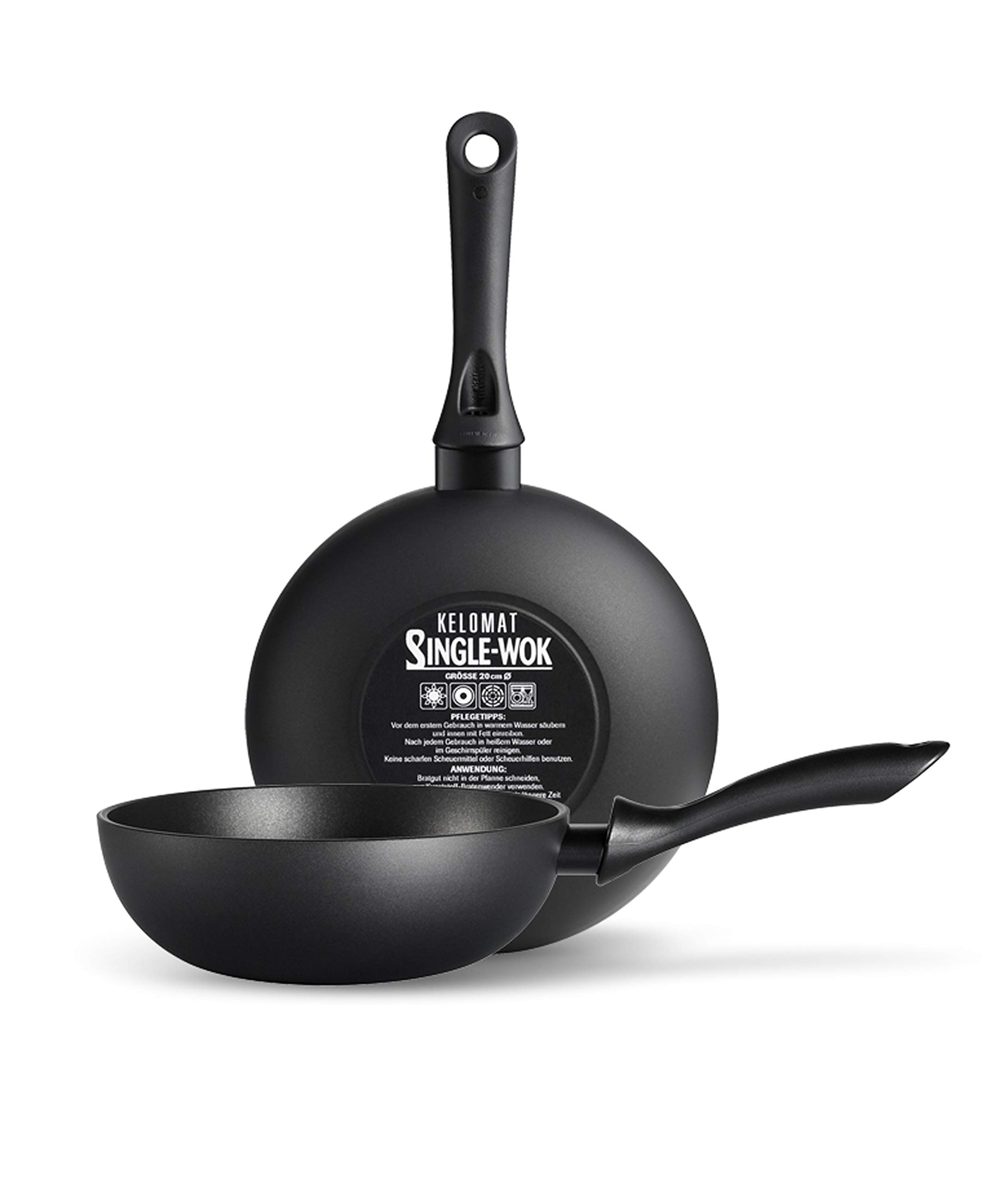 Kelomat 3431-343 Wok Wokmeister 20cm Non-Stick Frying Pan with Ergonomic Handle, 38 x 21 x 7cm, 760g - Perfect for Singles & Small Families | Ideal for Stir-Frying, Sautéing & Asian Cooking