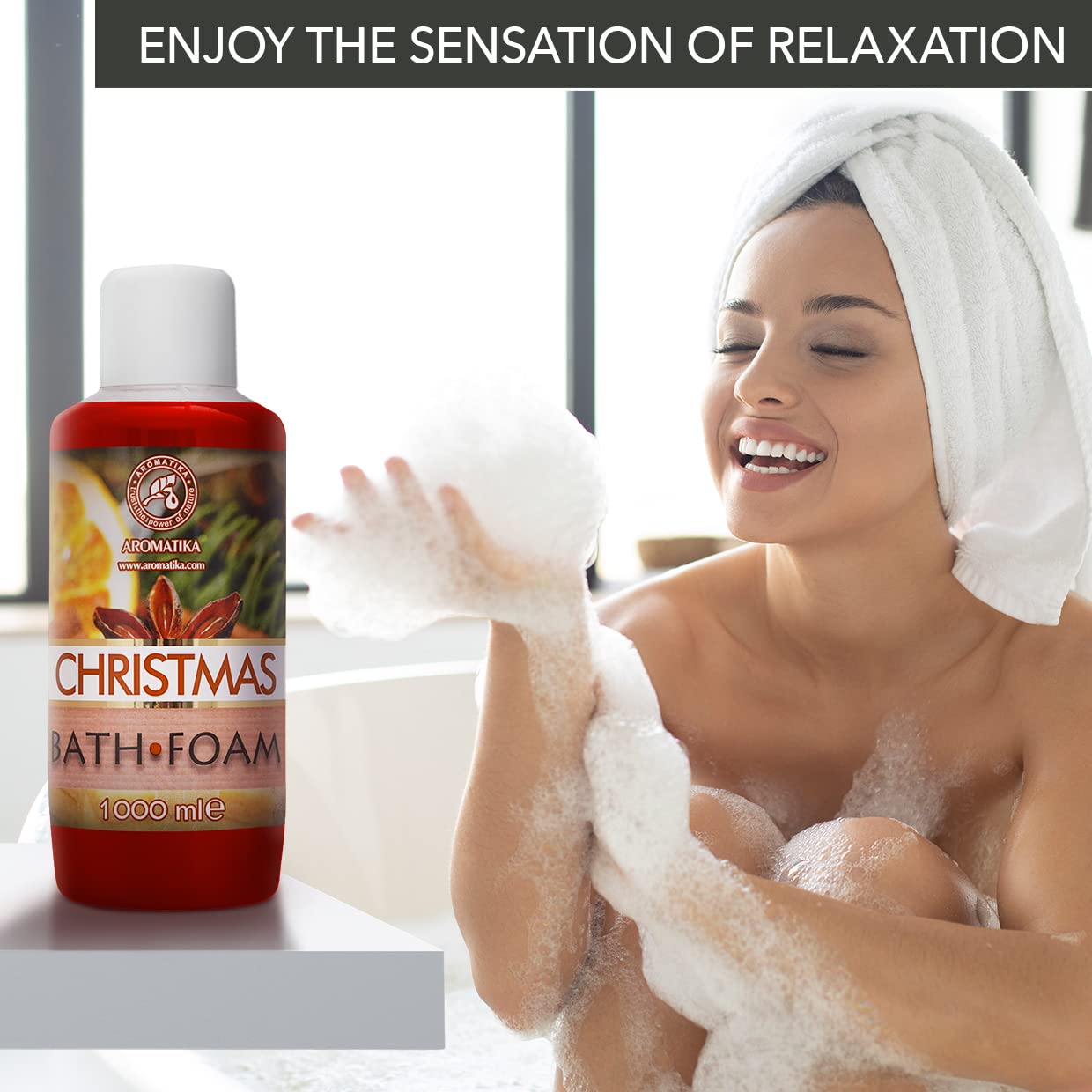 Christmas Scented Bubble Bath Foam - 34 Fl Oz (1000ml) for Relaxation & Better Sleep | Aromatherapy Spa Body Care with Soothing Fragrance | Perfect for Holiday Gifts, Self-Care & Stress Relief