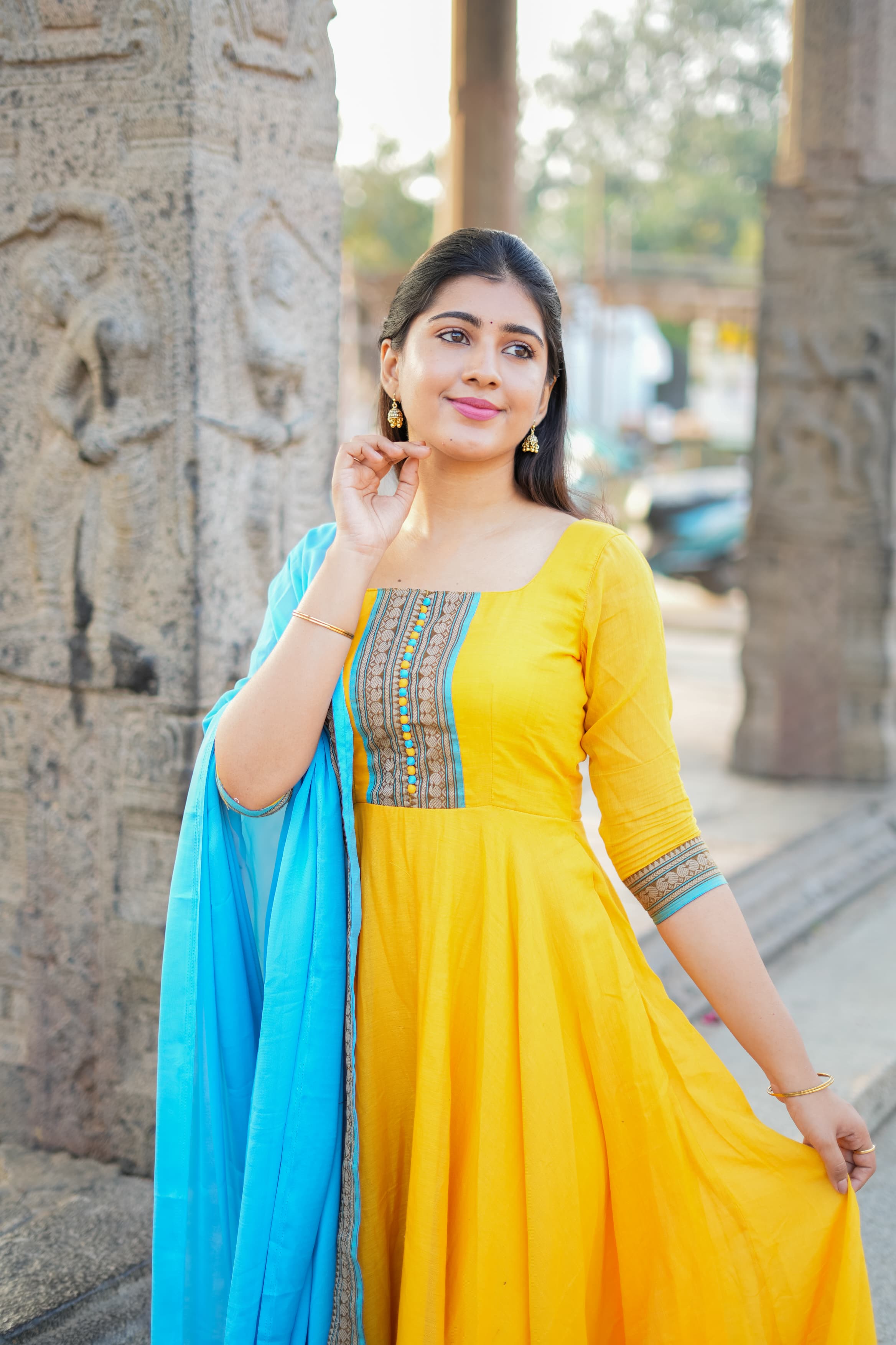 DD690 Aadhirai Pure Cotton Anarkali Dress for Women - Elegant & Comfortable Indian Ethnic Wear for Parties, Weddings & Festive Occasions