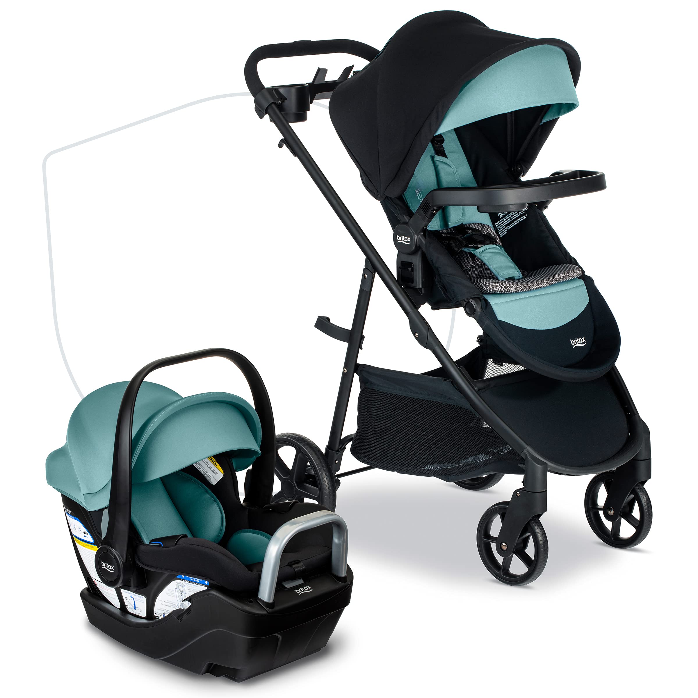 Britax Willow Brook S+ Baby Travel System - Infant Car Seat & Stroller Combo with Alpine Base | ClickTight Safety Technology | SafeWash Insert & Cover in Jade Onyx | Perfect for Newborns, Shopping & Family Outings