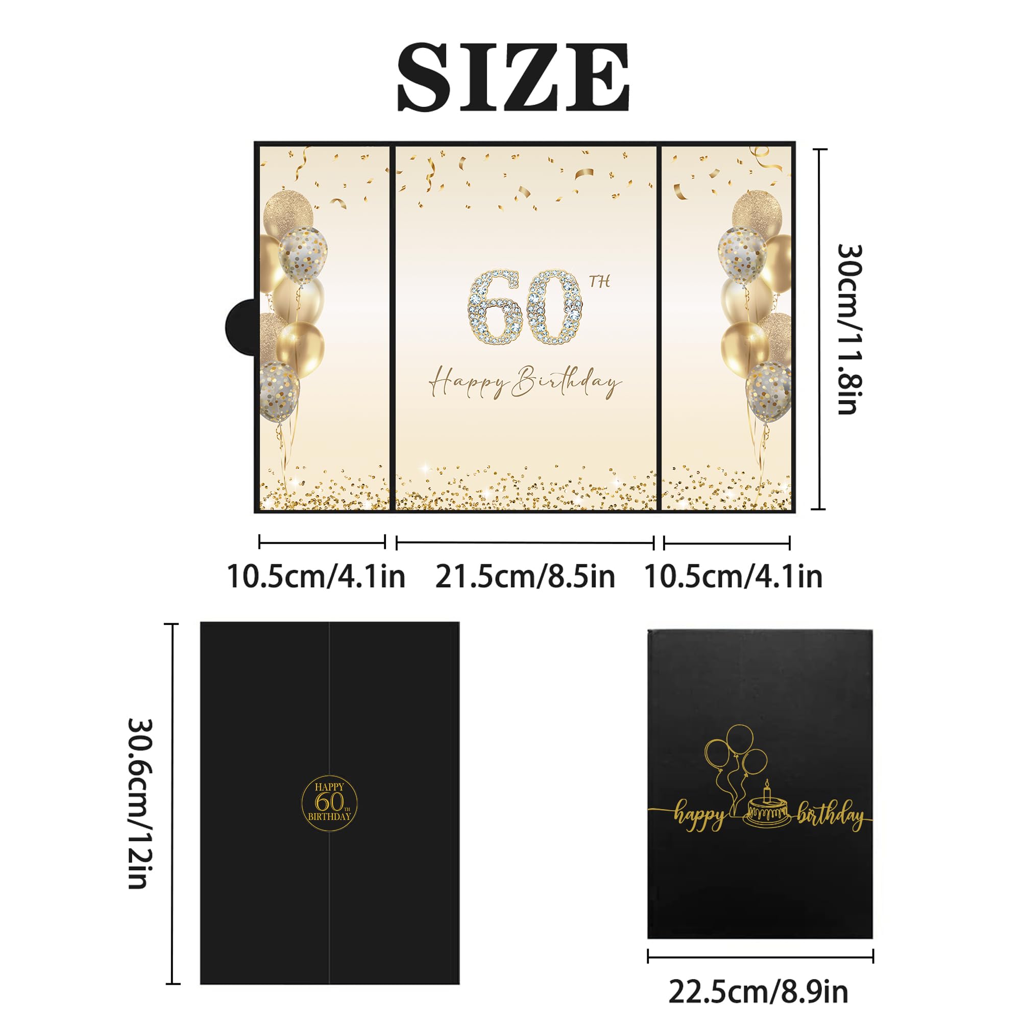 DARUNAXY Black Gold 60th Birthday Party Decorations Set - Happy 60th Birthday Guest Book Alternative for Men & Women - Cheers to 60 Years Signing Board Card - Perfect for Milestone Birthday Parties, Retirement Celebrations & Anniversary Gifts