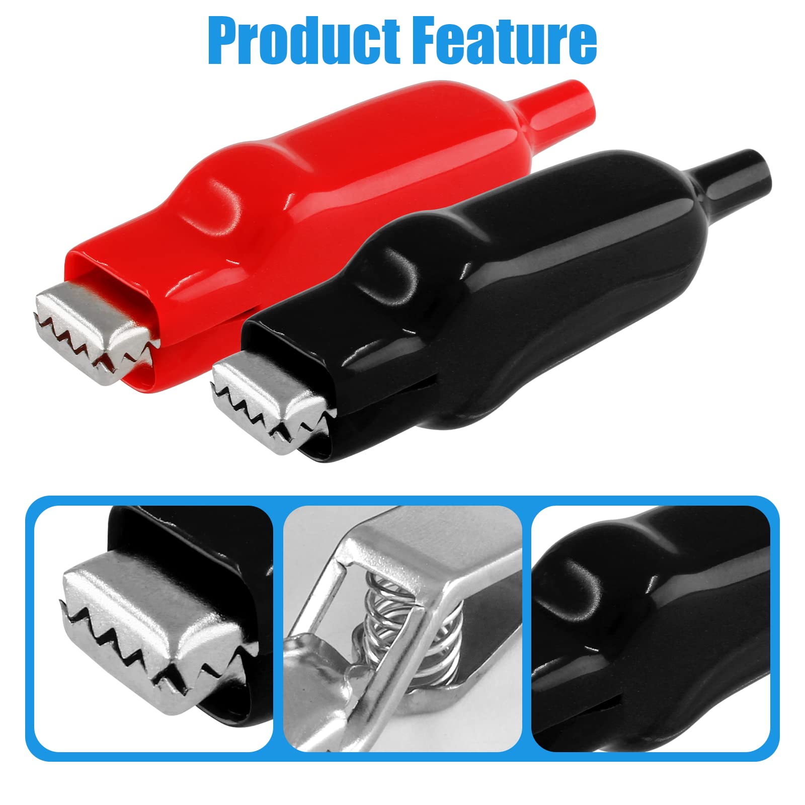 12 Pcs Insulated Alligator Clips, 20A Heavy Duty Electrical Test Clamps with Spring Loaded Jaws (Black and Red) - Perfect for Automotive, DIY Electronics, and Battery Testing