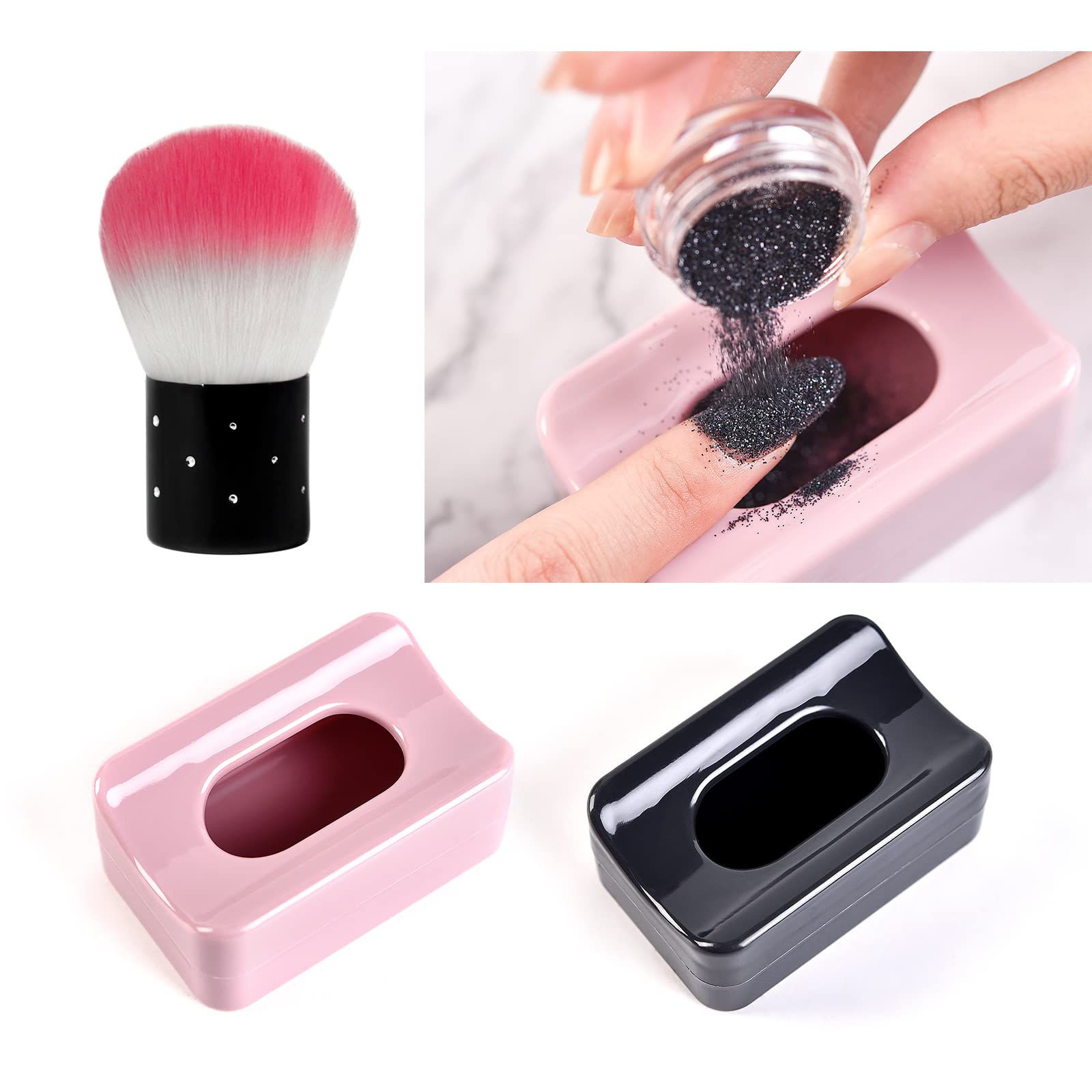 KADS Nail Powder Storage Box - 2 Pack Dip Powder Organizer with Dust Brush | Portable Nail Art Tray for Acrylic & Gel Nail Powder | Perfect for Salon & Home Manicure Stations