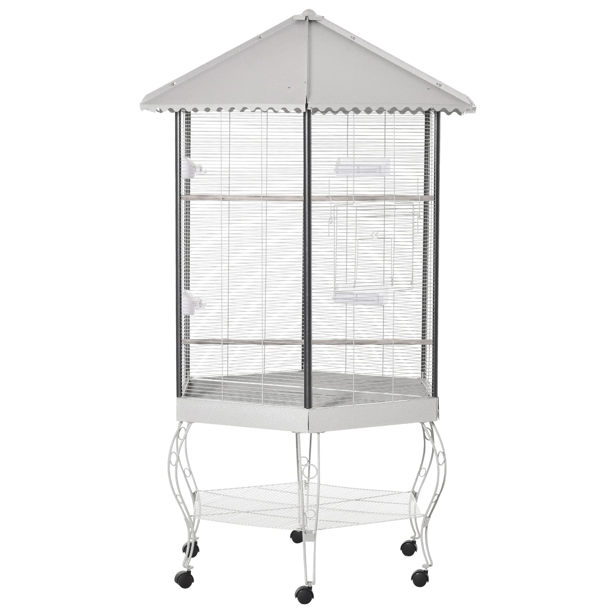 PawHut 44-Inch Hexagon Covered Canopy Portable Aviary Flight Bird Cage with Storage - Perfect for Indoor/Outdoor Use, Bird Watching & Pet Safety