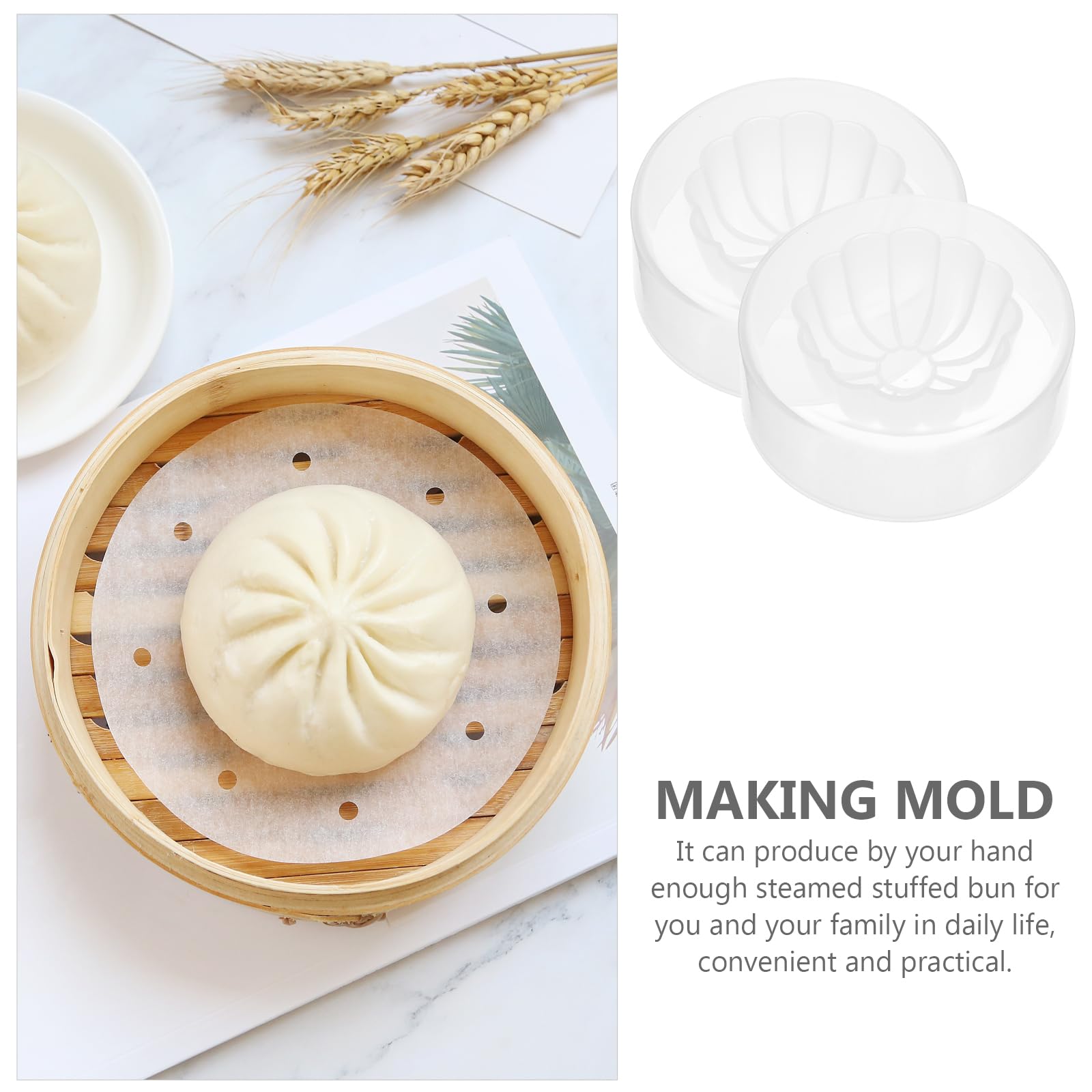 2-Piece Plastic Steamed Bun Maker Set - 3.73 Inch (9.5cm) Round Baozi Mold for Homemade Chinese Buns, Dumplings & Pastries - Durable Kitchen Baking Tool (Transparent) - Perfect for Asian Cooking, Meal Prep & Party Snacks