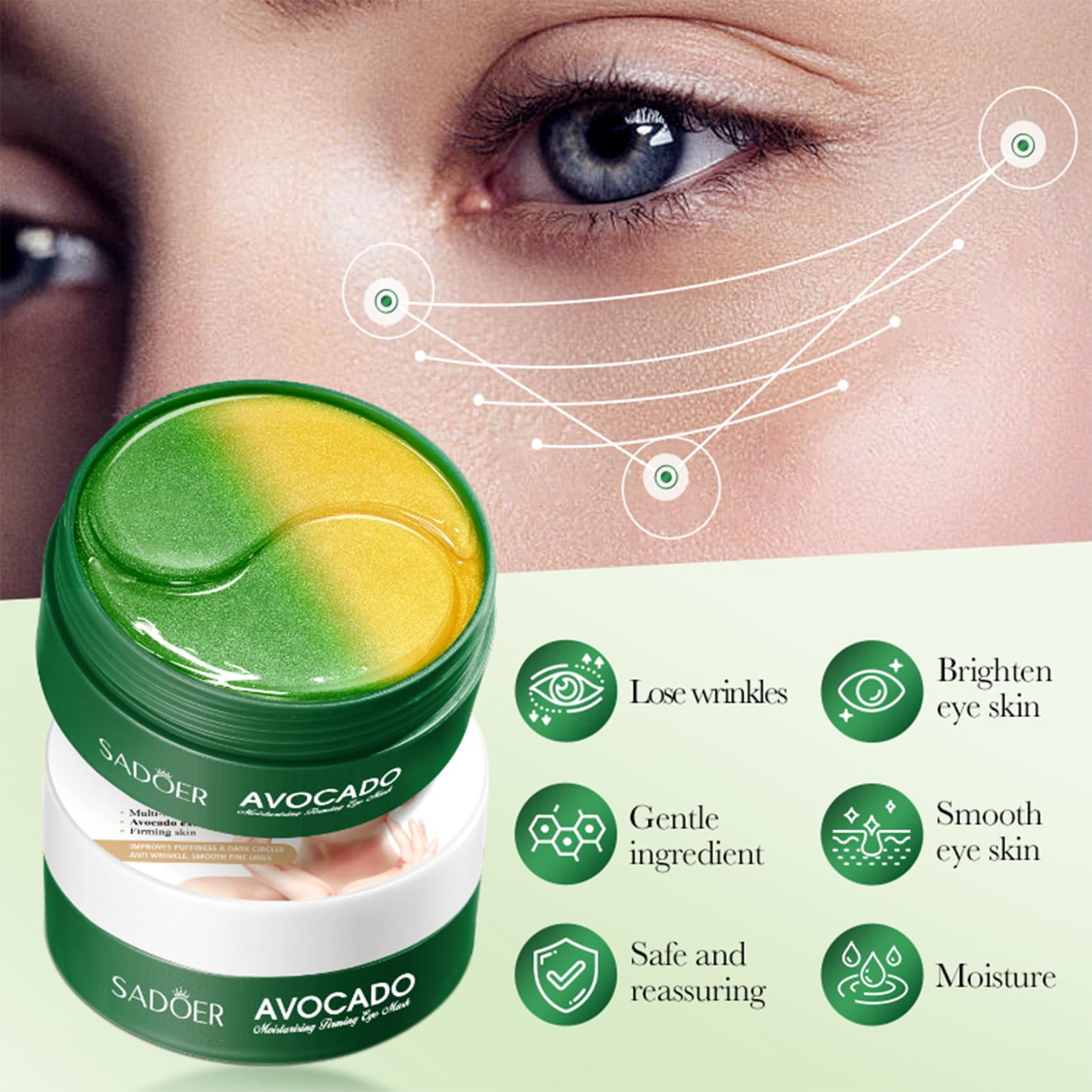 Avocado Under Eye Patches - 60 Pcs Anti-Aging Collagen & Hyaluronic Acid Eye Masks for Dark Circles, Puffiness & Wrinkles | Deep Hydration & Skin Refresh | Perfect for Night Routine & Travel Skincare