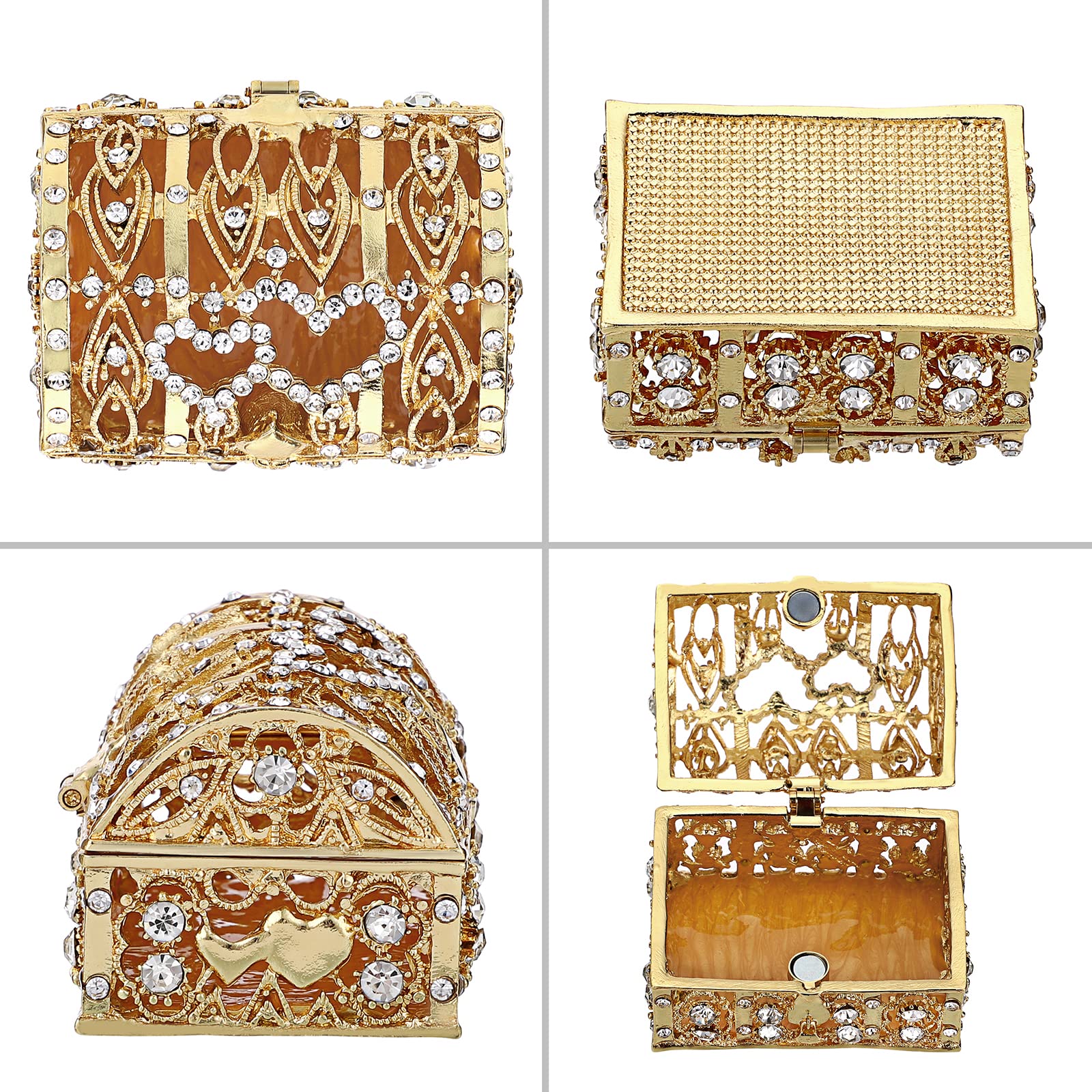 ELLDOO Floral Engraved Jewelry Box - Crystal Treasure Chest Keepsake Organizer for Rings, Earrings & Small Trinkets | Wedding, Birthday Gift for Women & Girls | Perfect for Bridal Shower, Anniversary & Special Occasion Storage (Gold)
