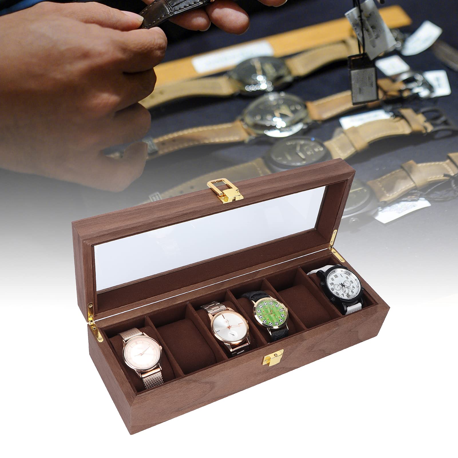 Premium Wooden Watch Box Organizer - Luxury Watch Display Case with Soft Lining for Men & Women - Perfect for Home, Office, Hotel & Travel Storage