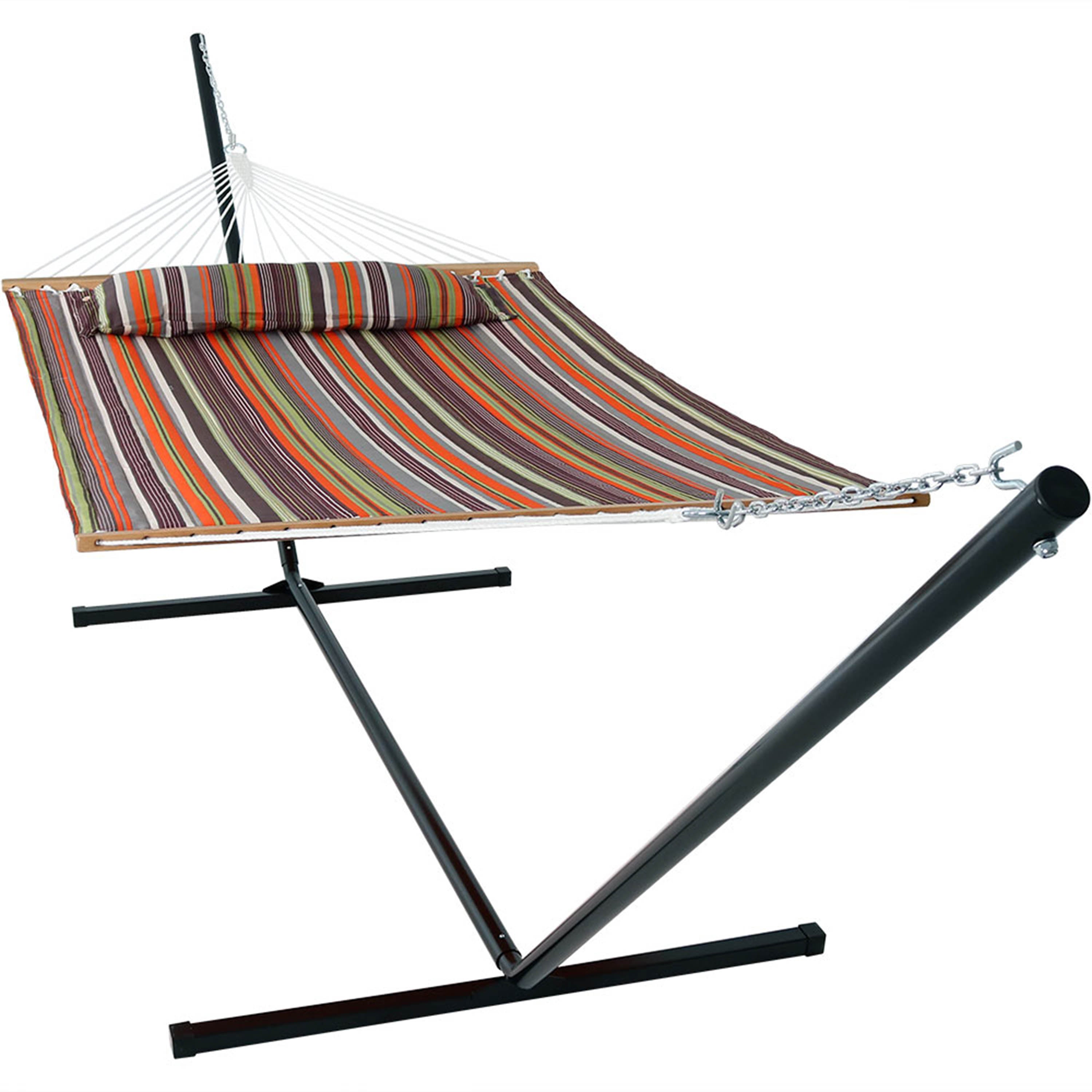 Sunnydaze 2-Person Freestanding Quilted Fabric Hammock with Stand - Portable Outdoor Hanging Bed for Backyard, Patio, Beach & Camping