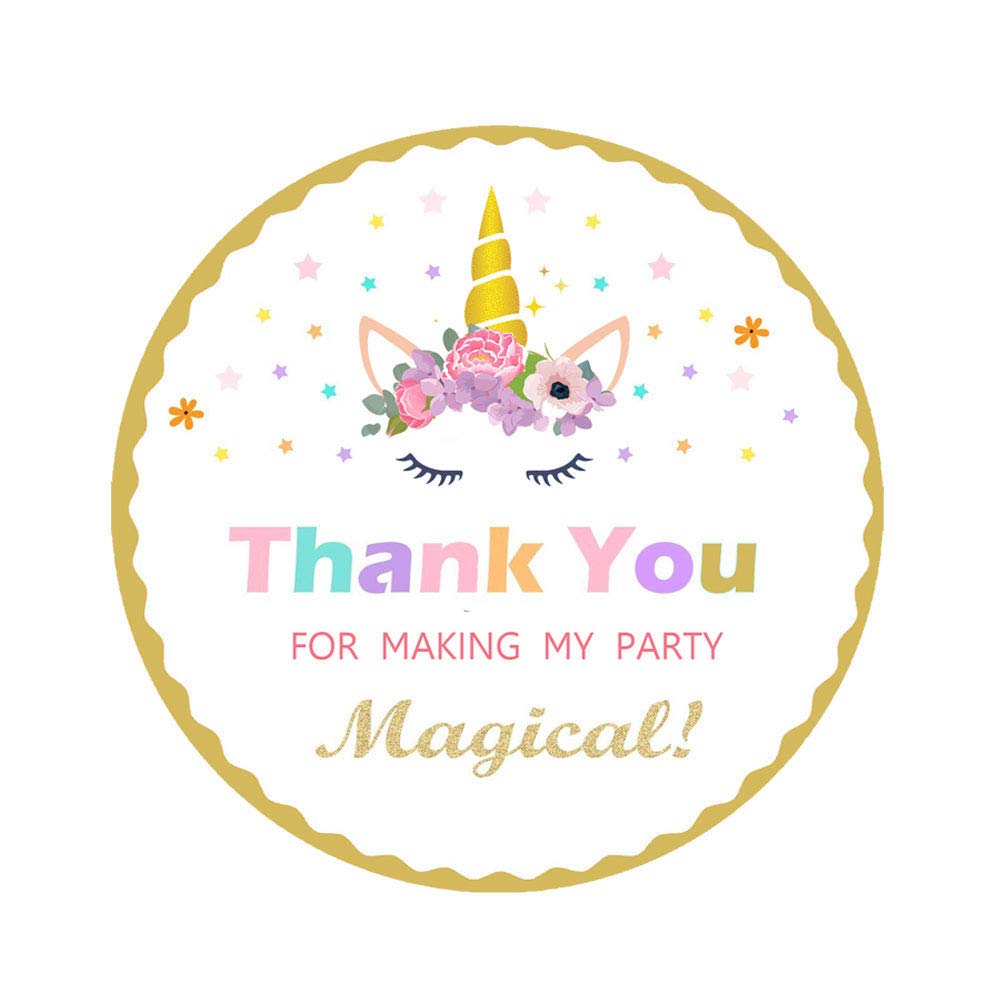 Magical Unicorn Thank You Stickers - 50 Pack 2 Inch Party Favors for Kids Birthday, Baby Shower & Classroom Rewards - Waterproof Vinyl Decals for Scrapbooking, Gifts & DIY Crafts