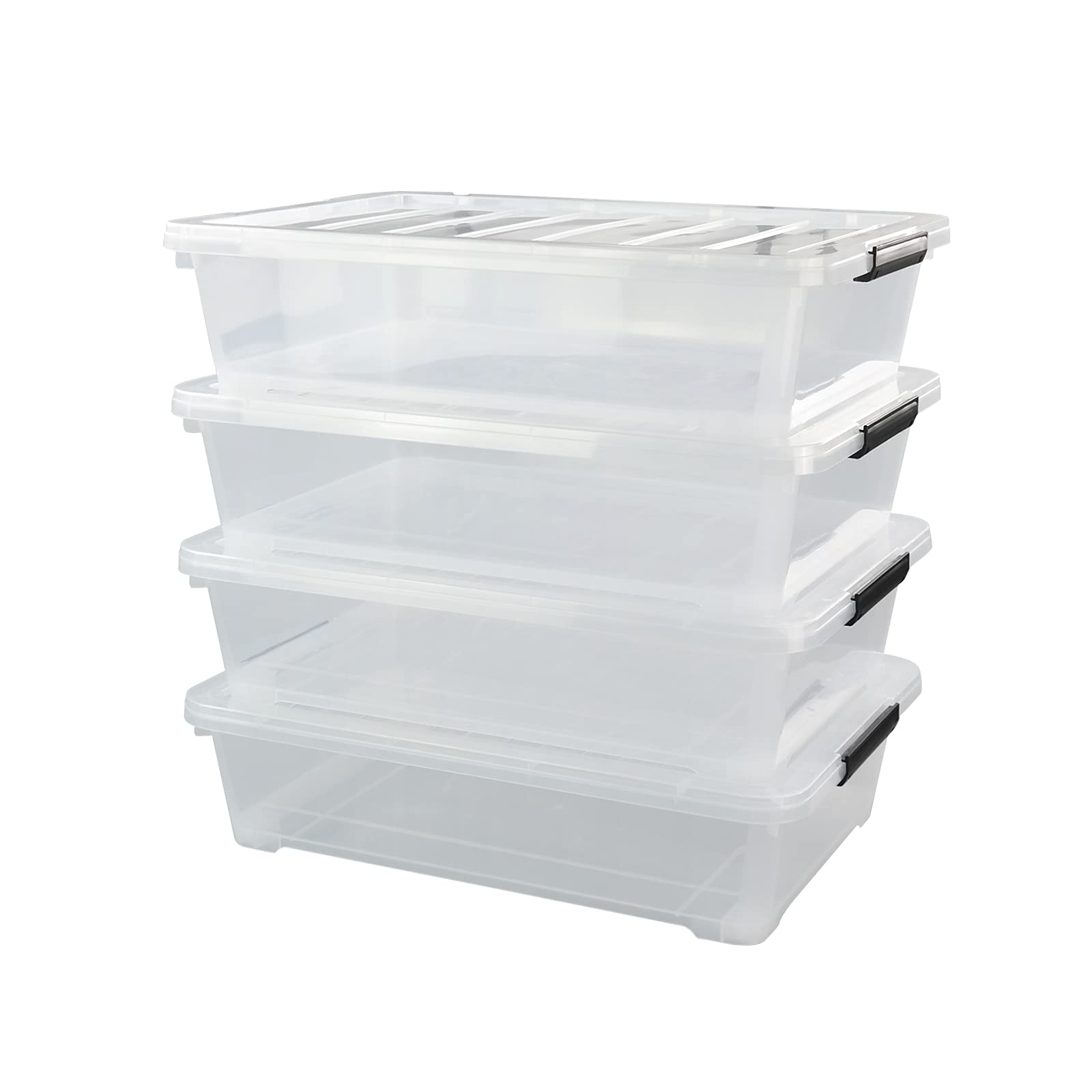 4-Pack 40 Quart Large Clear Plastic Under Bed Storage Bins with Wheels & Lids - Space-Saving Organizer for Clothes, Blankets, Shoes | Perfect for Bedroom, Closet, Dorm Room Organization