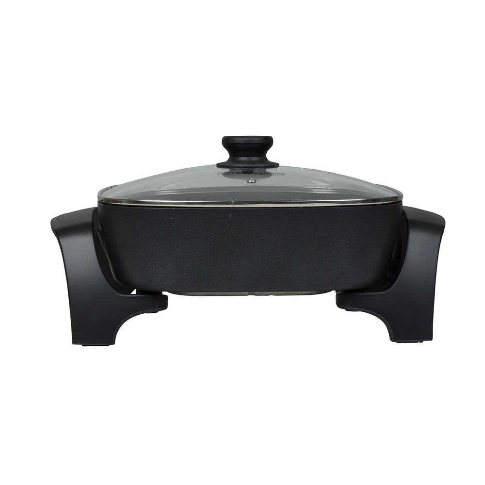 12-Inch Square Electric Skillet - Nonstick Black Electric Frying Pan for Home Cooking, Perfect for Pancakes, Stir Fry & Family Meals