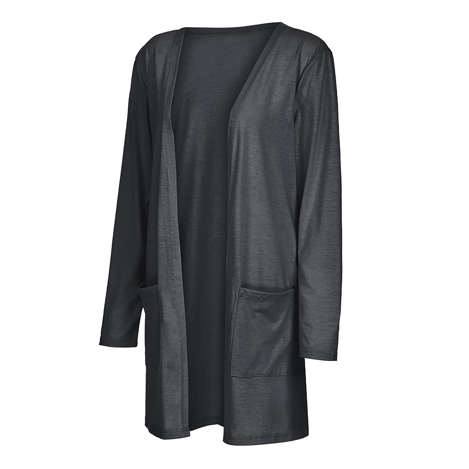 2023 Prime Big Deals Women's Cardigan - Solid Color Lightweight Long Sleeve Open Front Fall Blouse with Pockets (Dark Gray) | Perfect for Office Wear, Casual Outfits & Autumn Layering