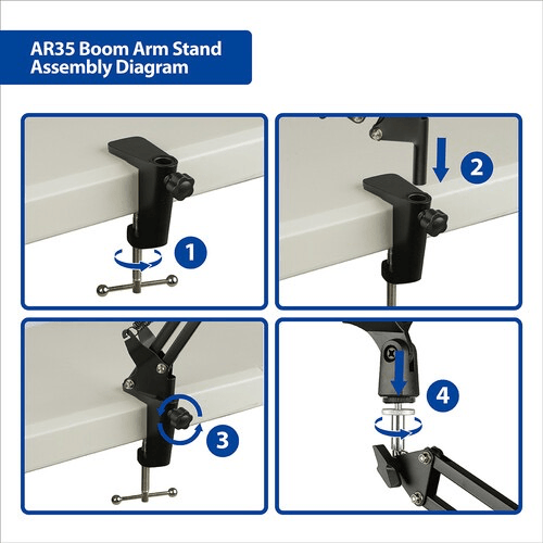 Phottix AR35 Adjustable Desktop Boom Arm Stand for Microphone, Podcast & Streaming - Perfect for Home Studio, Gaming & Office Setup