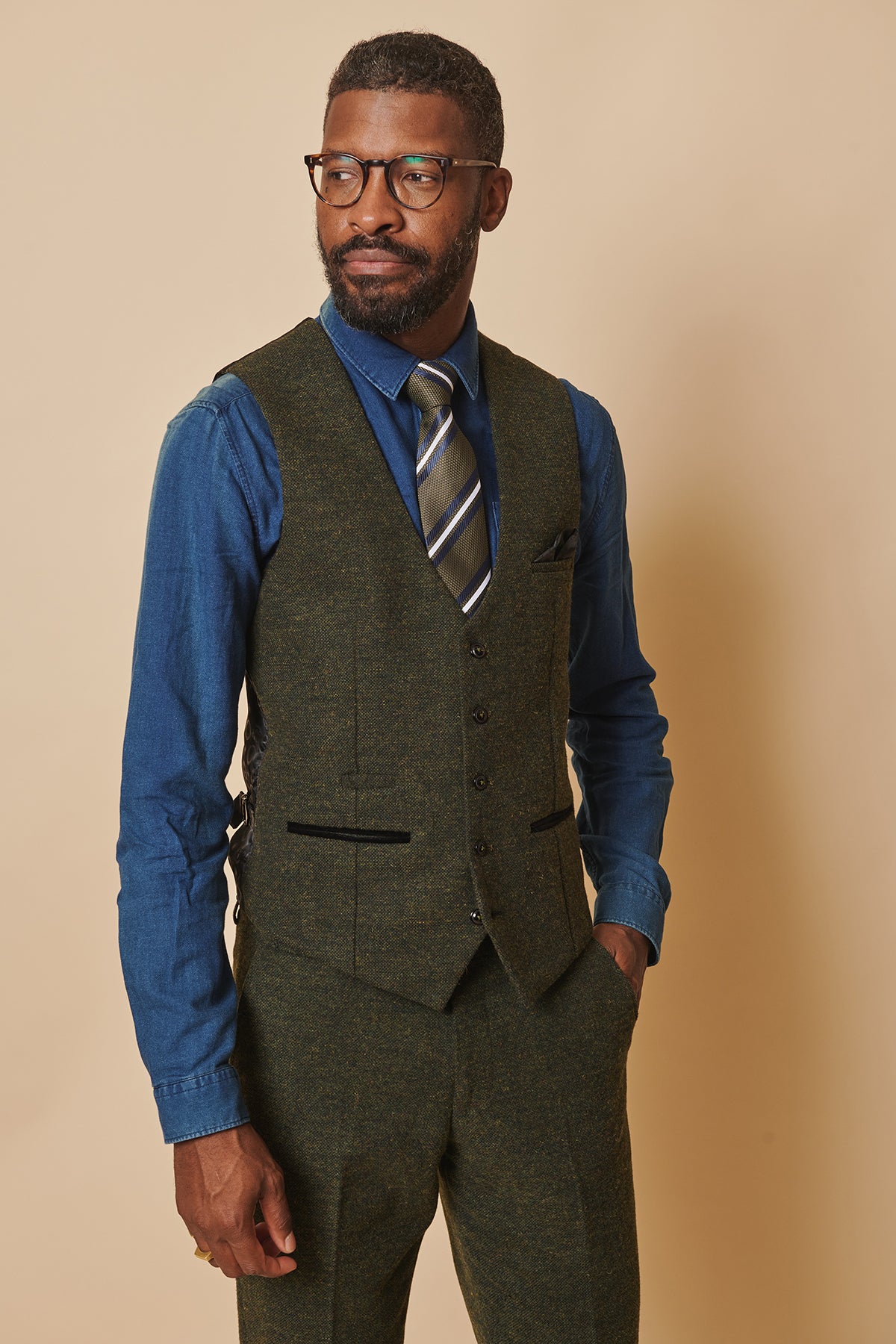 Marlow Olive Green Tweed Single Breasted Waistcoat Vest for Men - Classic Formal Wear for Weddings, Office & Business Attire