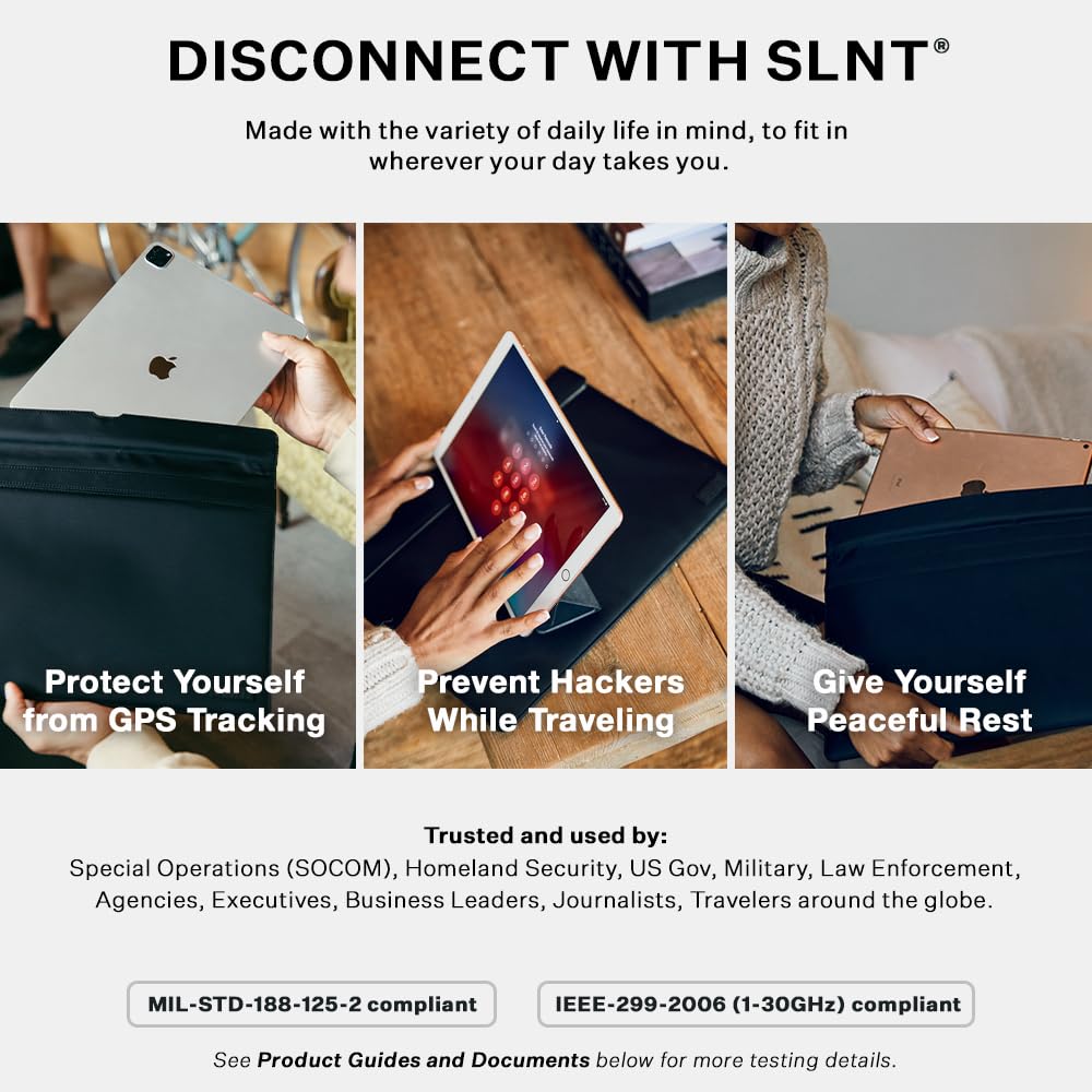 SLNT Faraday Bag Tablet Sleeve - Signal Blocking, Weatherproof Nylon, Privacy Protection for iPad, Samsung Galaxy Tab & Most Tablets | Travel, Office & Daily Use | Light Grey Nylon, Large Size