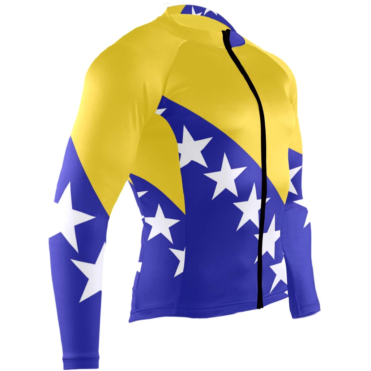 Bosnia and Herzegovina Flag Men's Cycling Jersey - Long Sleeve Bike Jacket for Road & Mountain Biking - Breathable & Moisture-Wicking Bicycle Shirt for Outdoor Sports & Cycling Enthusiasts