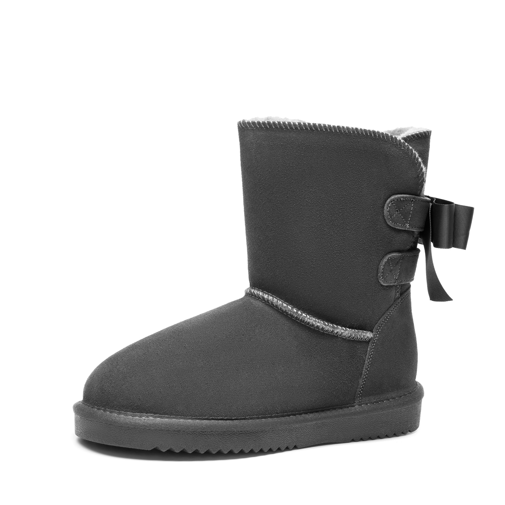 DREAM PAIRS Women's Winter Snow Boots - Genuine Suede Leather with Faux Fur Lining & Memory Foam - Warm Fuzzy Bow Ankle Booties for Women - Perfect for Outdoor Winter Activities & Indoor Comfort