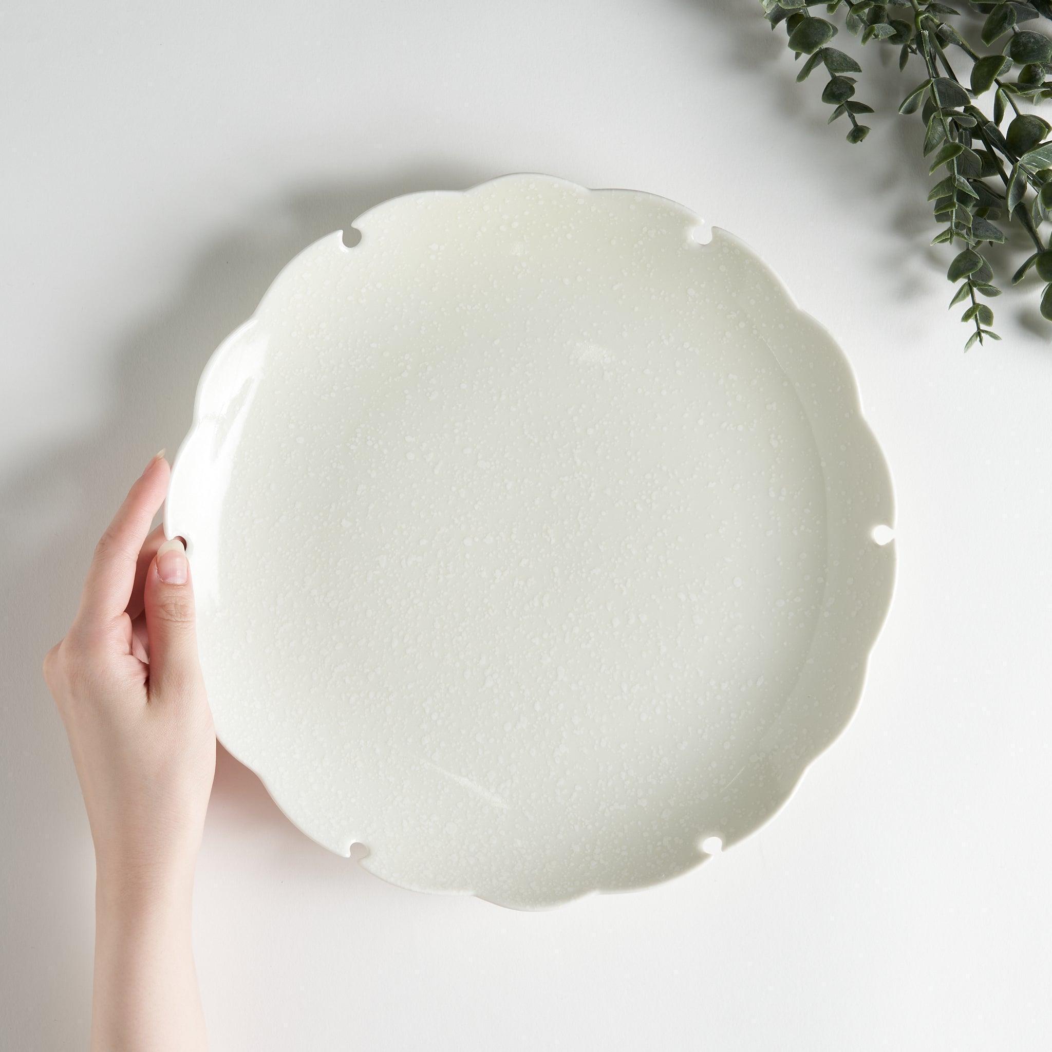 Snowflake Pattern Ceramic Dinner Plates - Set of 4, 10.5 Inch Round Porcelain Plates for Christmas, Winter Holiday Dining & Party Decor - Dishwasher & Microwave Safe