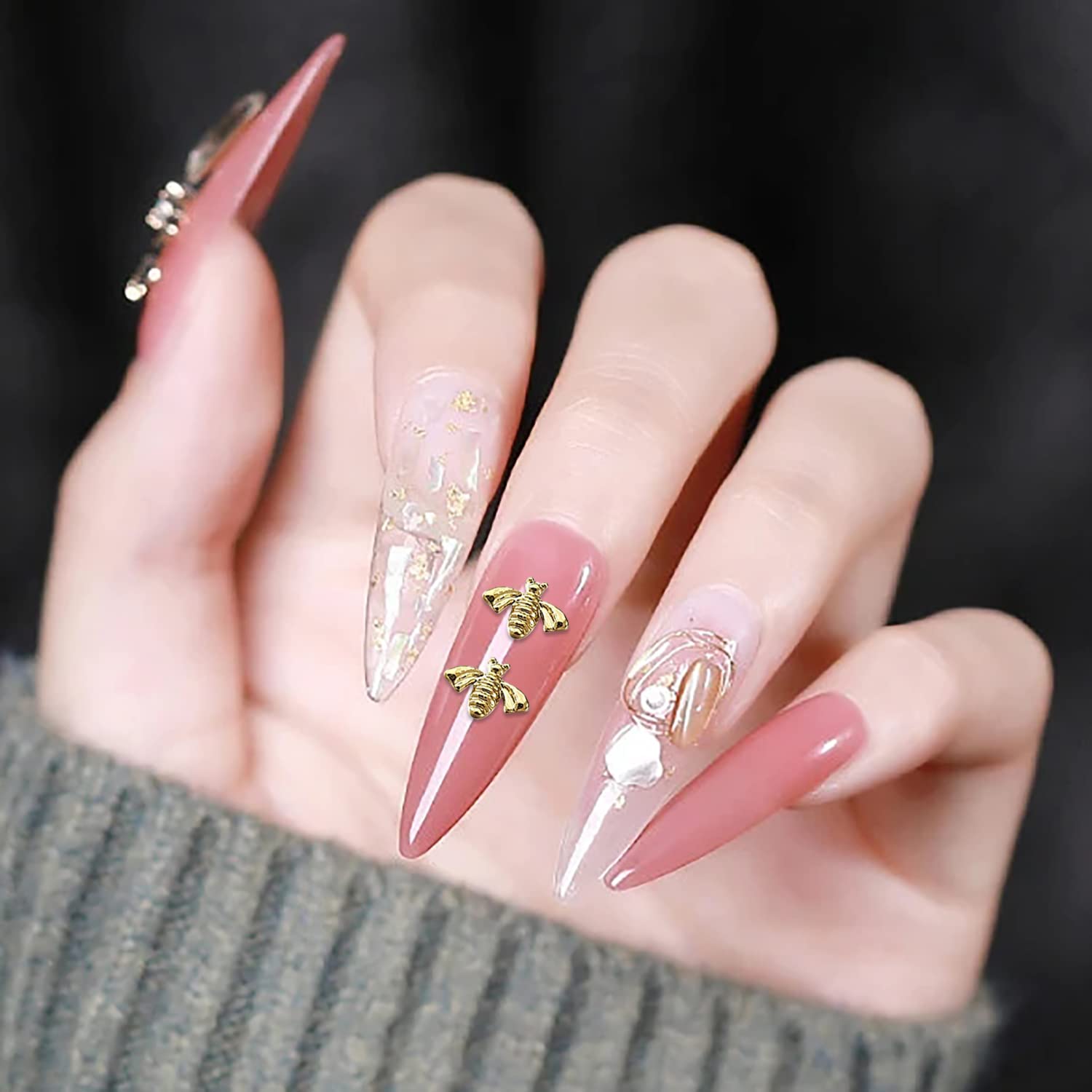 100pcs Gold Bee Nail Charms - 3D Metal Nail Art Studs for Acrylic Nails, Nail Jewelry Decorations - Perfect for DIY Nail Art, Manicures, and Professional Salon Designs