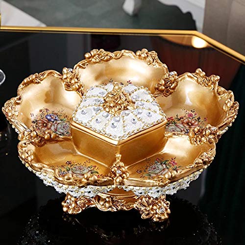 Premium Handmade Rhinestone Ceramic Fruit Plate - Luxury European Style Dried Fruit & Snack Tray with 5 Compartments, Elegant Home Decor for Dining Table, Coffee Table & Party Serving
