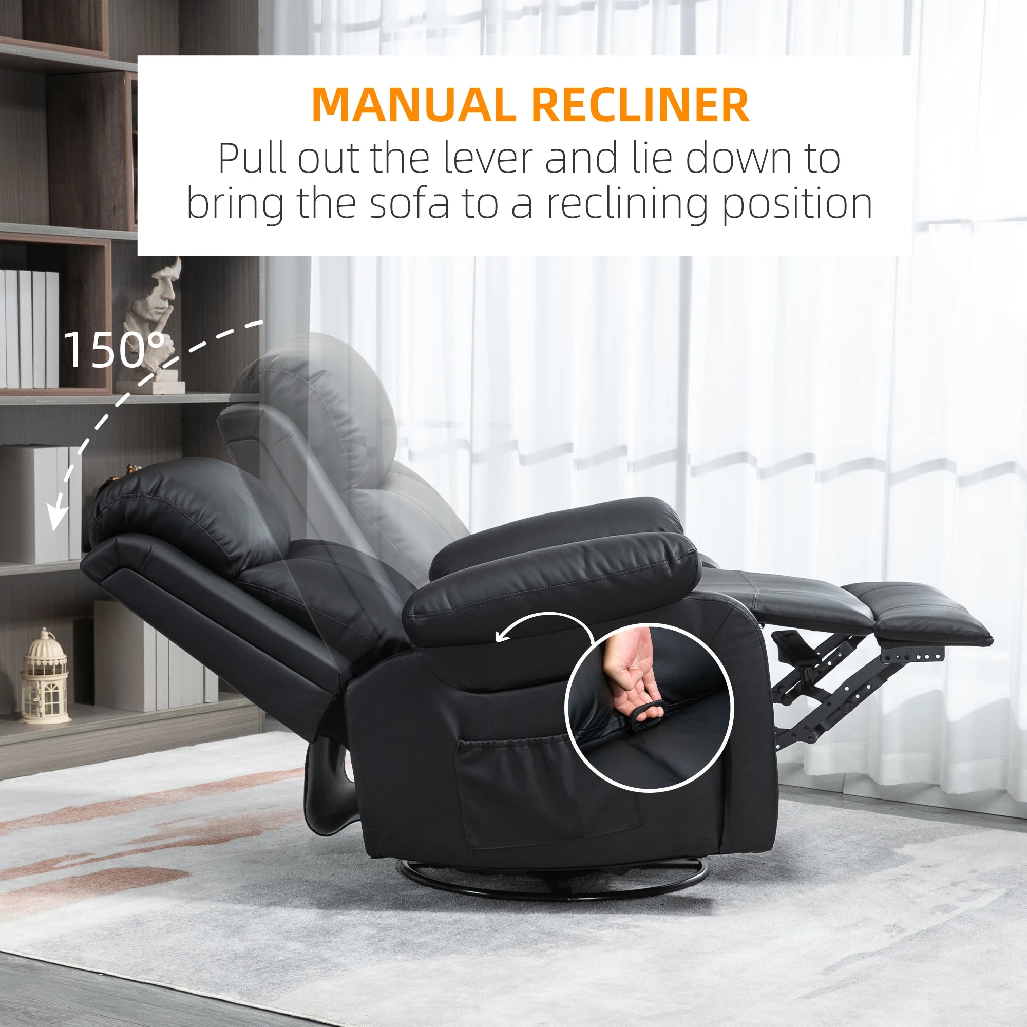 Premium Faux Leather Vibration Massage Reclining Swivel Chair - 3 Color Options for Home, Office & Gaming Relaxation