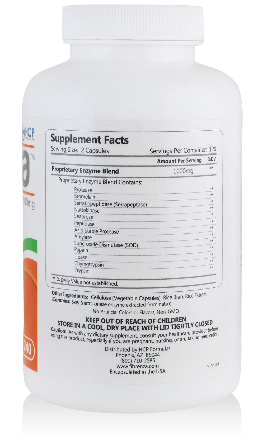 Fibrenza - Systemic Enzyme Complex with Fibrinolytic & Proteolytic Enzymes - Dietary Supplement for Immune Support & Circulation - 240 Capsules - Supports Post-Workout Recovery & Healthy Digestion