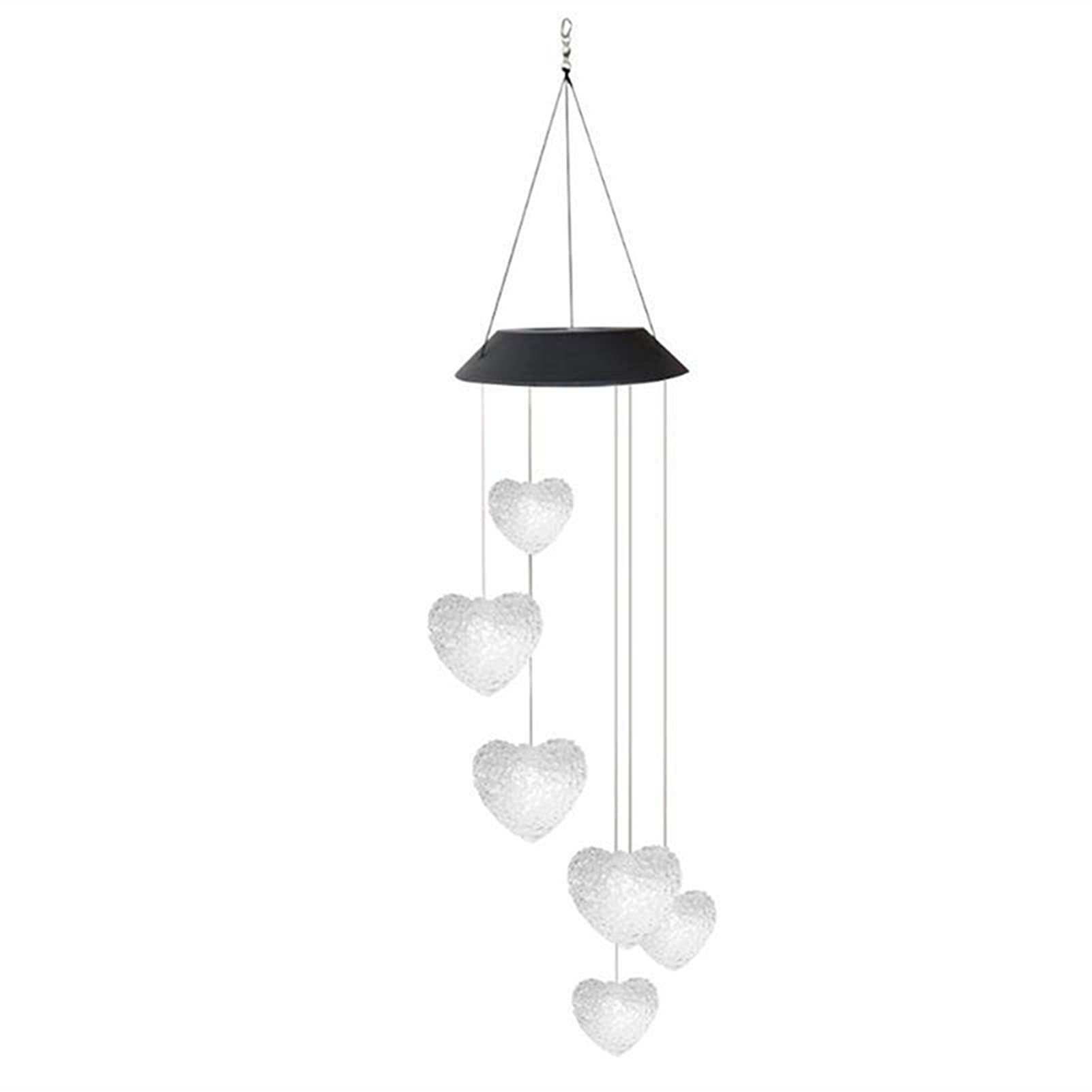 Solar Powered LED Heart Shaped Wind Chime Light - Color Changing Outdoor Garden Hanging Lamp with Wind Bell for Patio, Yard & Landscape Decoration