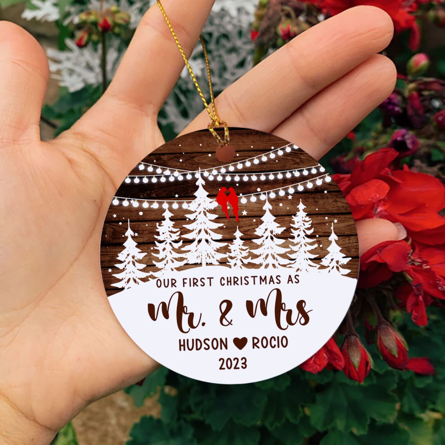 2025 Our First Christmas As Mr & Mrs Personalized Wooden Ornament - Custom Couple's First Married Christmas Tree Decoration - Handmade Hanging Keepsake for Newlyweds - Perfect for Holiday Decor, Gift Giving & Memory Preservation