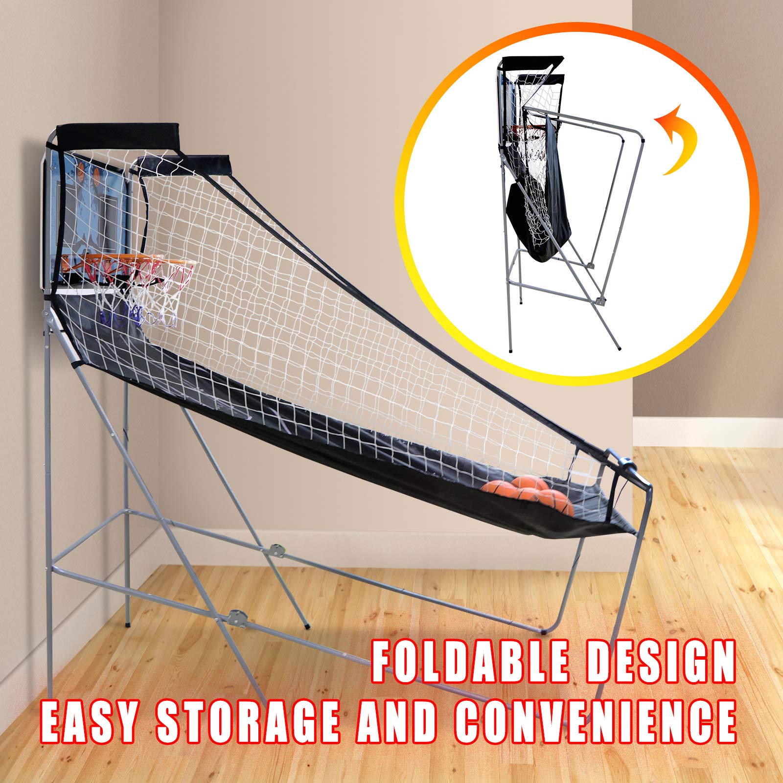 Foldable Indoor Basketball Arcade Game - Double Shot 2 Player with 4 Balls, Electronic Scoreboard & Air Pump | Perfect for Home, Office, and Party Entertainment