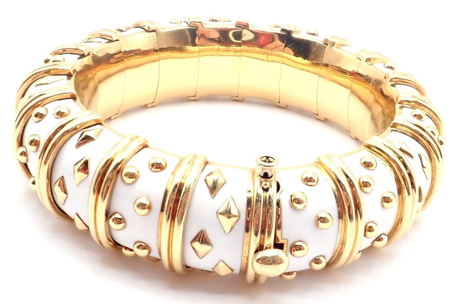Tiffany & Co Schlumberger Dot Losange 18k Yellow Gold Enamel Bangle Bracelet - Luxury Jewelry for Women, Elegant Gift for Anniversary & Special Occasions