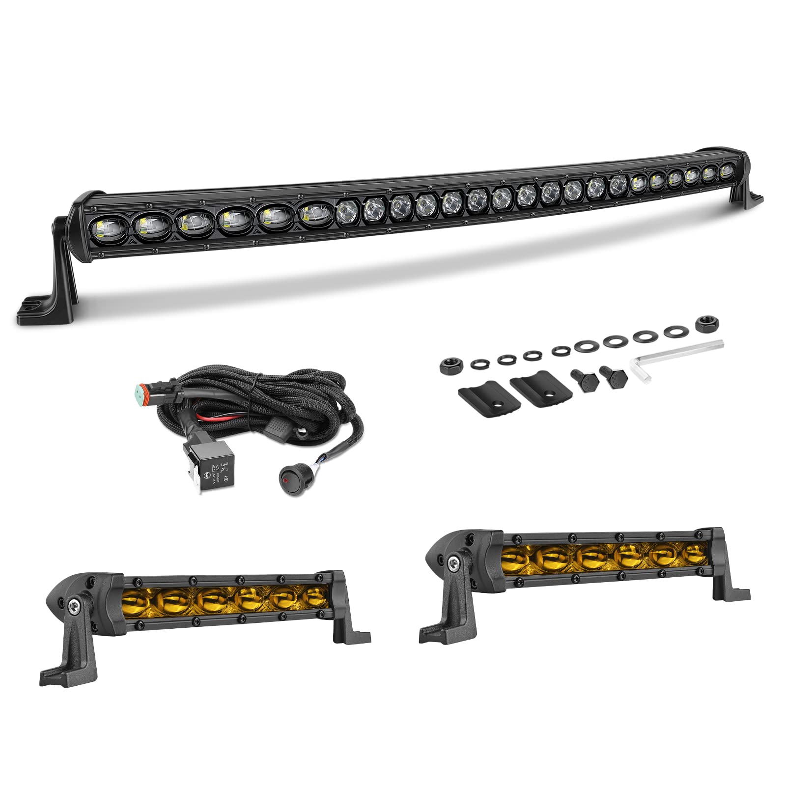 30 Inch Curved LED Light Bar with 2x 7 Inch Slim Amber LED Pods - Off-Road Truck ATV UTV Lighting for Night Driving & Adventure
