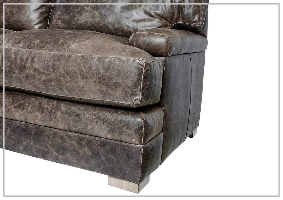Bernhardt Burnham 3-Seater Brown Leather Sofa - Luxurious Genuine Leather Couch for Living Room, Lounge & Office - Comfortable Modern Furniture for Home Decor