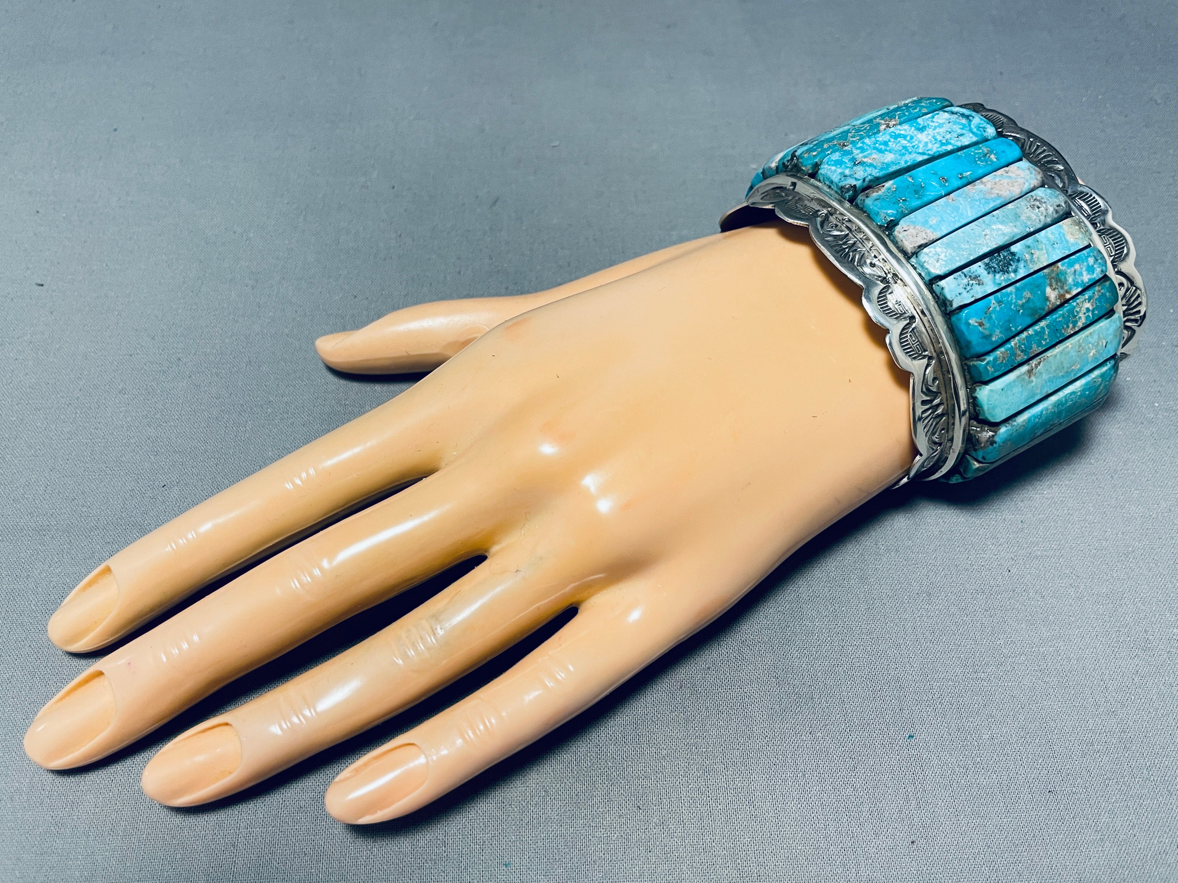Authentic Navajo Sterling Silver Turquoise Inlay Bracelet - 158g Heavy Native American Jewelry for Women - Perfect for Boho Fashion, Gift Giving & Special Occasions