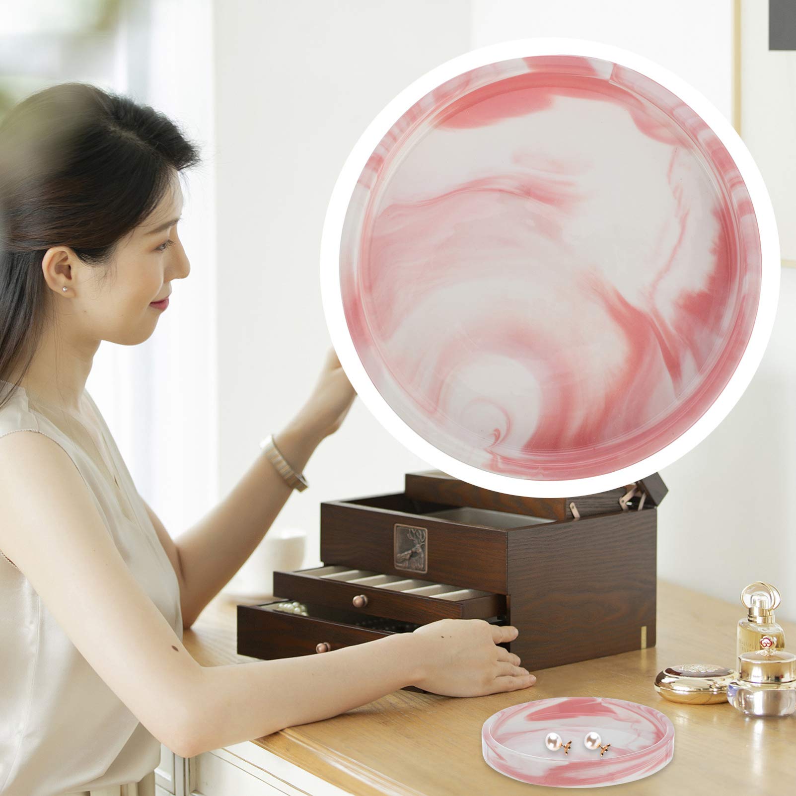 Elegant Marble Ceramic Ring Dish & Jewelry Tray Holder - Home Decor Organizer for Rings, Keys, Makeup | Perfect for Vanity Dresser, Bedroom Decor, Wedding Gifts & Candle Display
