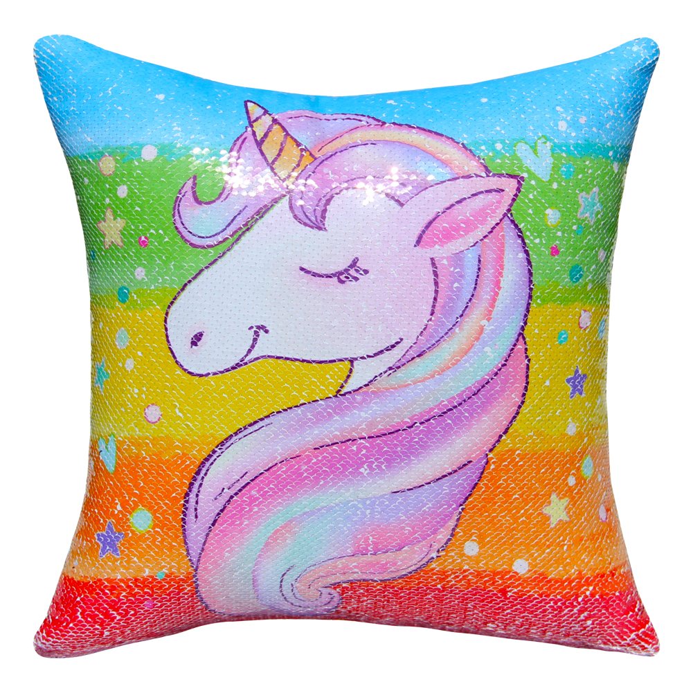 ICOSY Reversible Unicorn Sequin Pillow Cover 16x16 Inch - Mermaid Glitter Throw Pillow Case, Decorative Cushion Cover for Bedroom, Living Room, Kids Room & Home Decor Gift