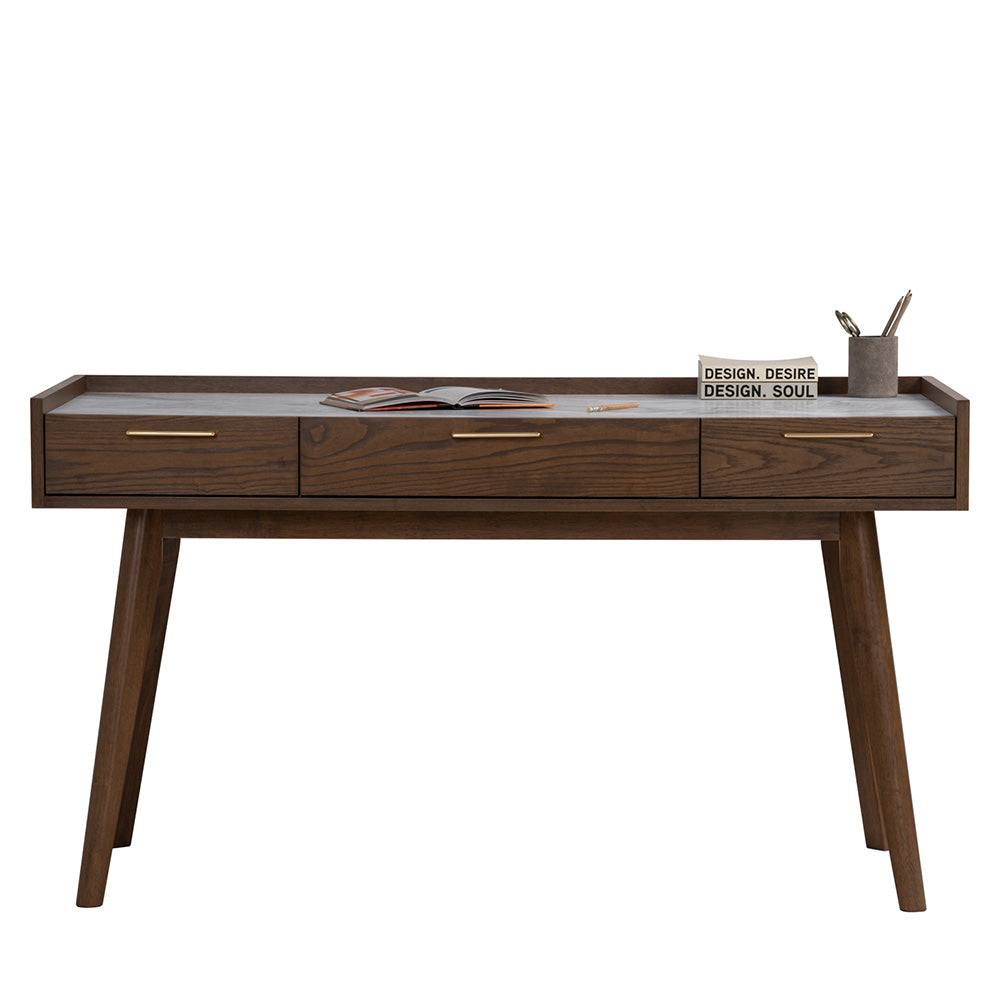 BREDA 110cm Study Desk in Walnut - Modern Writing Desk for Home Office, Study Room & Dormitory - Solid Wood Computer Desk with Spacious Work Surface