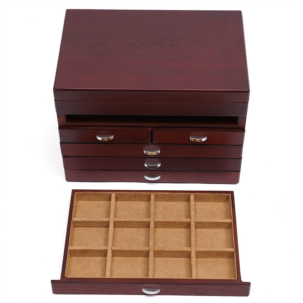 6-Tier Wooden Jewelry Box with Velvet Lining - Organizer for Watches, Rings, Necklaces & Accessories | Perfect Gift for Women, Jewelry Storage & Display Case for Dresser, Vanity or Travel