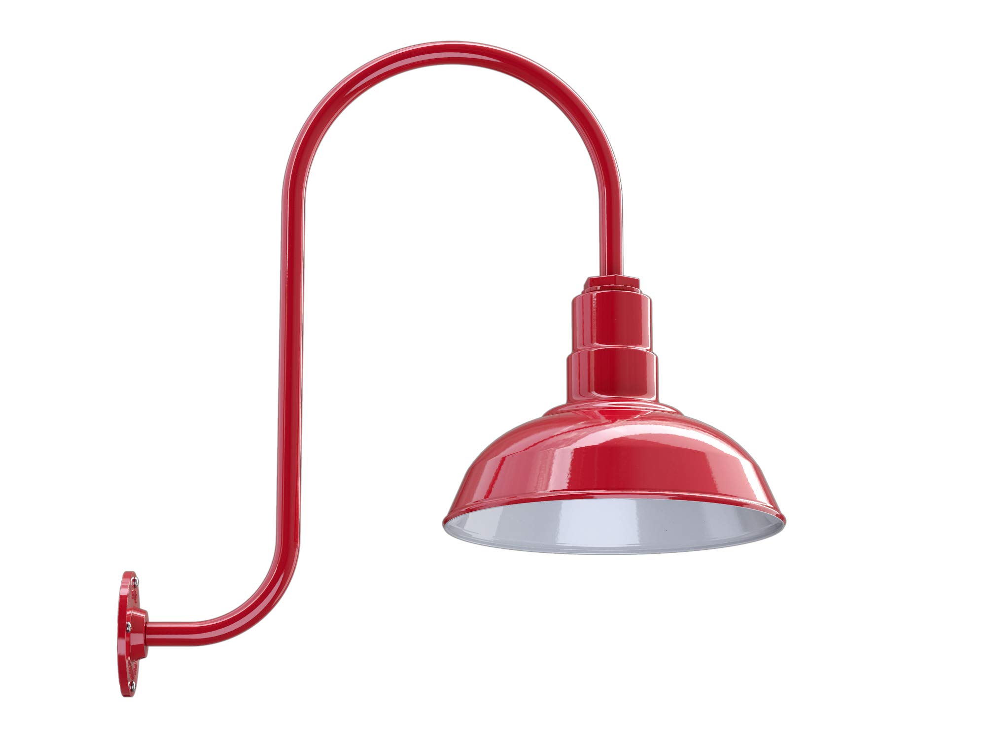 Steel Lighting Co. Westchester 12-inch Outdoor Barn Light - Dusk to Dawn Sensor, Wall Mounted Gooseneck Fixture with Red Exterior & White Interior | Made in USA | Perfect for Farmhouse, Warehouse & Industrial Style Exteriors