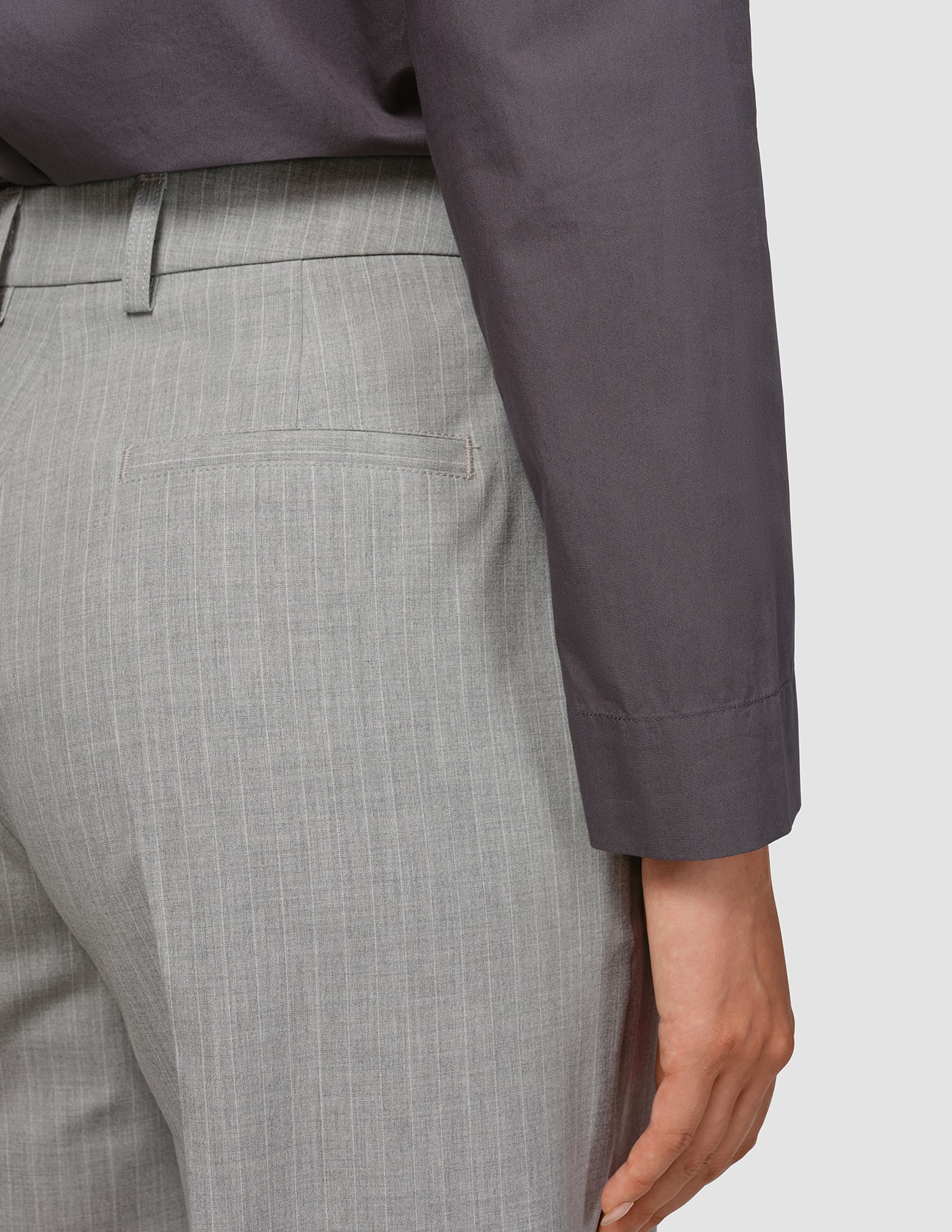 Essential Wide Leg Pants - Light Grey Pinstriped Trousers for Women | Comfortable Office Wear & Casual Outfits
