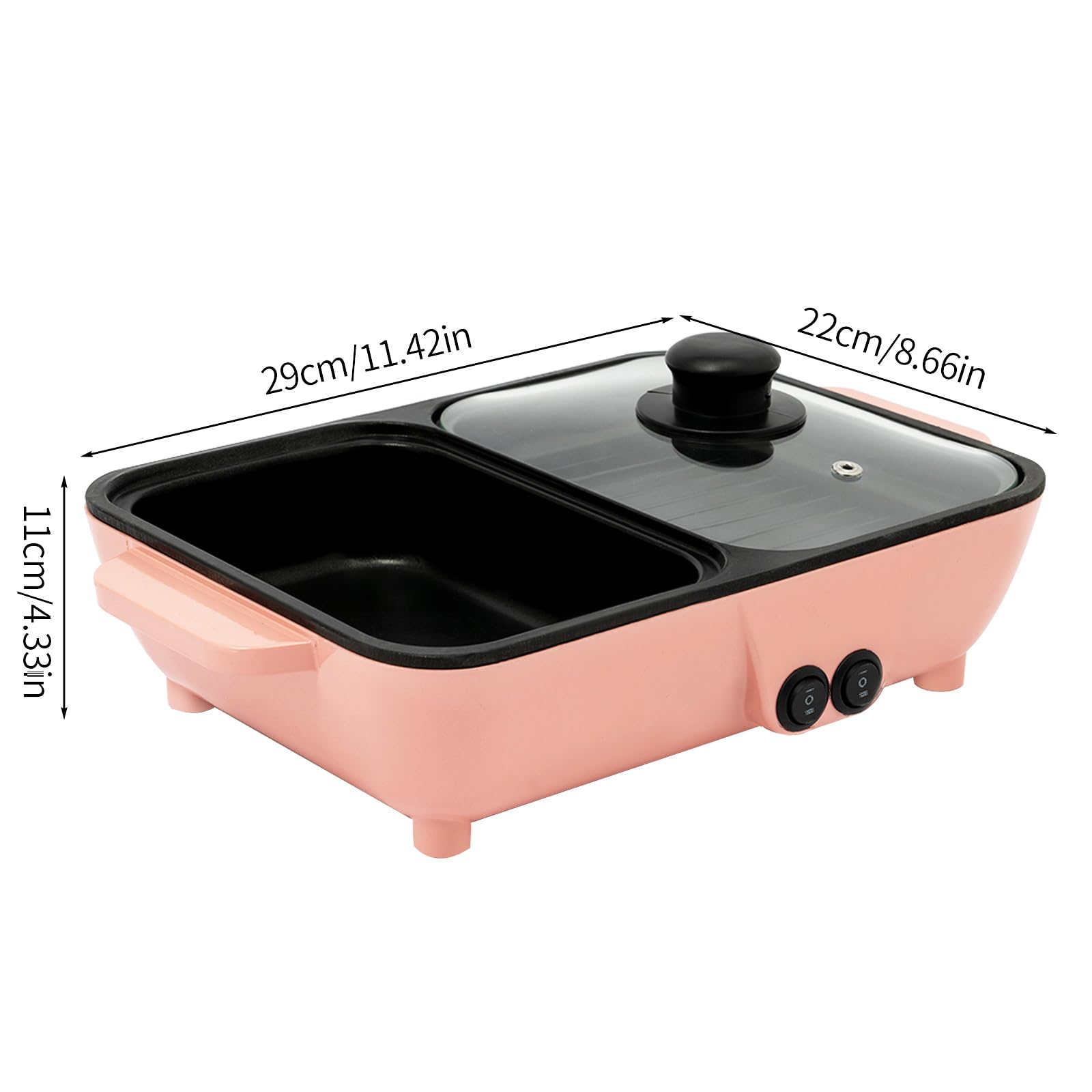 Mini Shabu Shabu Hot Pot & Grill 2-in-1 Electric Cooker - Non-Stick Indoor/Outdoor Party Appliance with Independent Temperature Control (Pink) - Perfect for Home Cooking, Camping & Family Gatherings