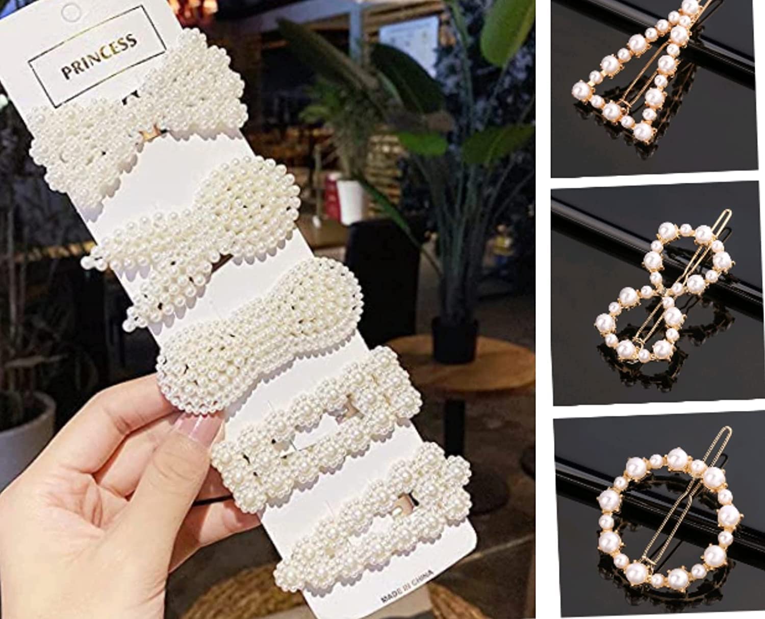 Kiyan 8-Piece Korean Style Pearl Barrettes Hair Clip Set - Elegant Marble Alligator Hairpins for Women, Pearl Hair Accessories Jewelry | Perfect for Weddings, Parties & Daily Styling