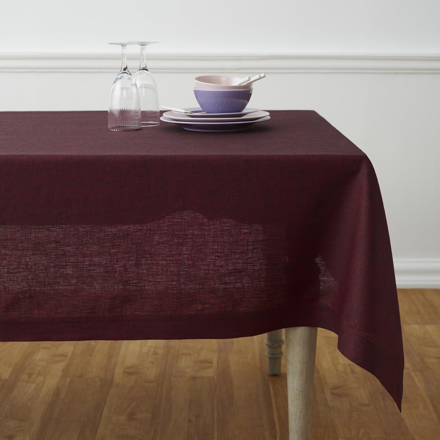 Solino Home Red Garnet Linen Tablecloth - 100% Pure Linen Table Cover 54x72 Inches - Machine Washable Rectangle Dining Table Cloth for Wedding, Party, Easter Decor - Perfect for Spring Celebrations & Mother's Day Gifts