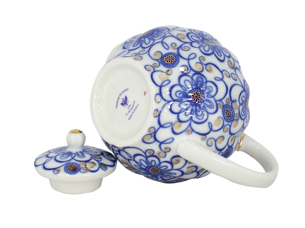 Lomonosov Porcelain Teapot - Elegant Tulip Bindweed Design, 20 oz (600ml) Capacity for 3 Cups | Perfect for Afternoon Tea, Russian Tea Ceremonies & Gift Giving
