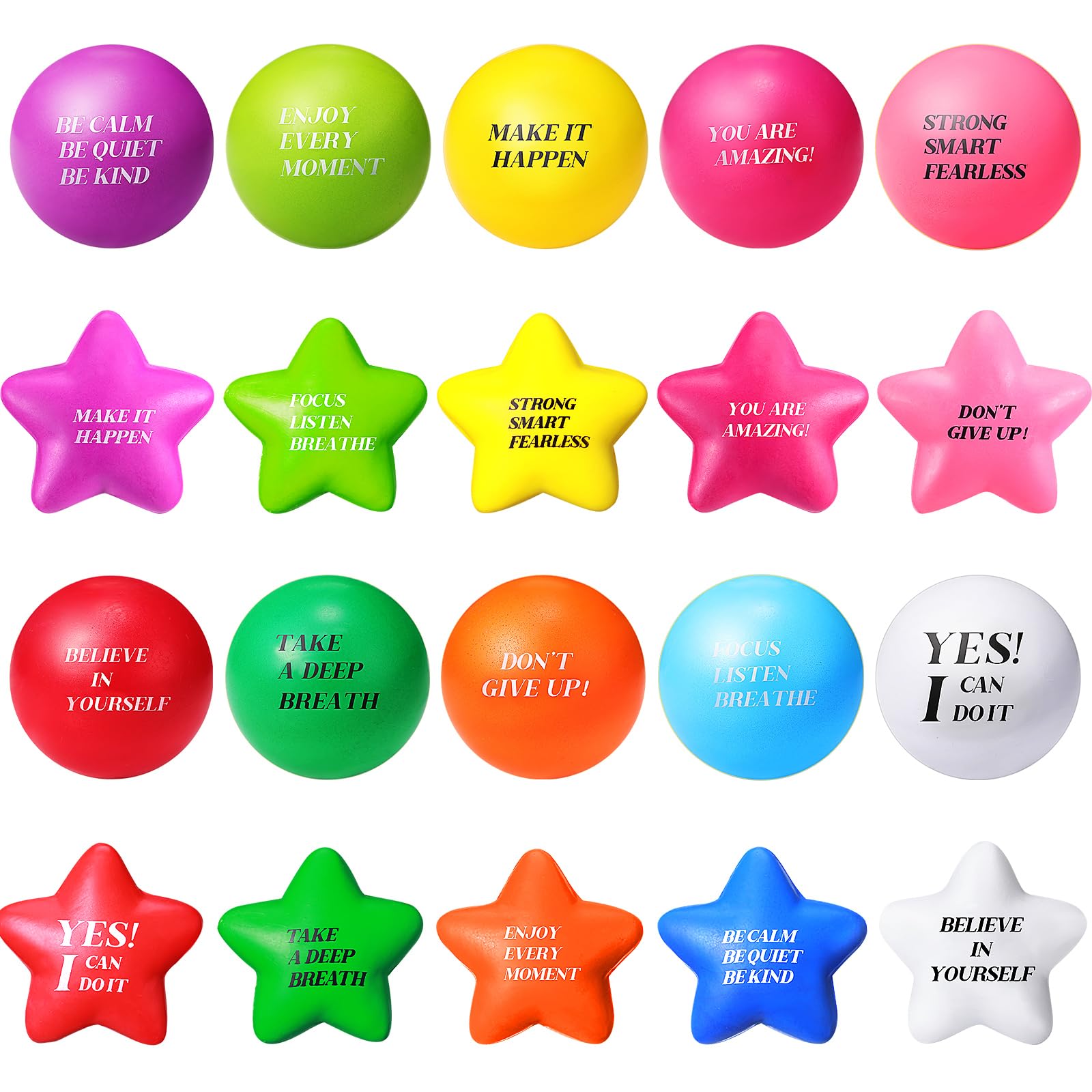 140 Pcs Motivational Stress Relief Balls with Inspirational Quotes - Star Shaped Anxiety & Anger Management Tools, Colorful Hand Exercise Foam Balls for Stress, Tension Relief - Perfect for Office, Classroom, Party Favors & Gifts (Mixed Colors)