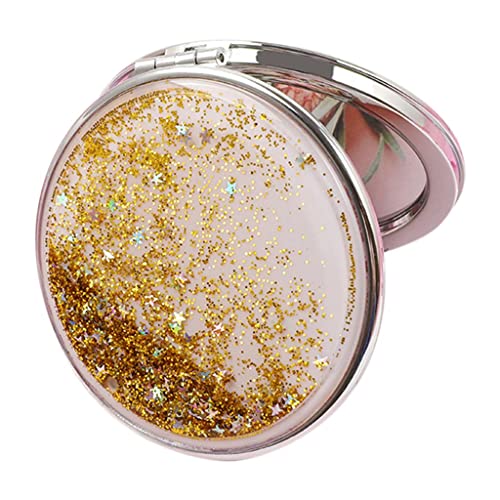 Menolana Compact Travel Handheld Makeup Mirror - Portable Folding Cosmetic Mirror with LED Light, Small Round Mirror for Women & Men, Perfect for Home, Travel & On-the-Go Touch Ups (Gold)