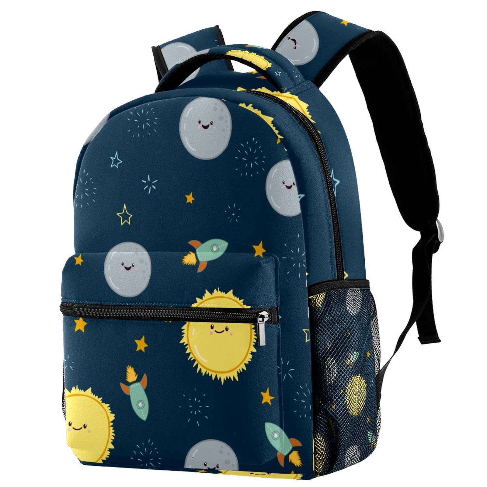 Space Sun Rocket Stars Pattern Backpack - Durable Bookbag for Middle School Students, Lightweight Travel Backpack for School, Hiking, Camping & Daily Use