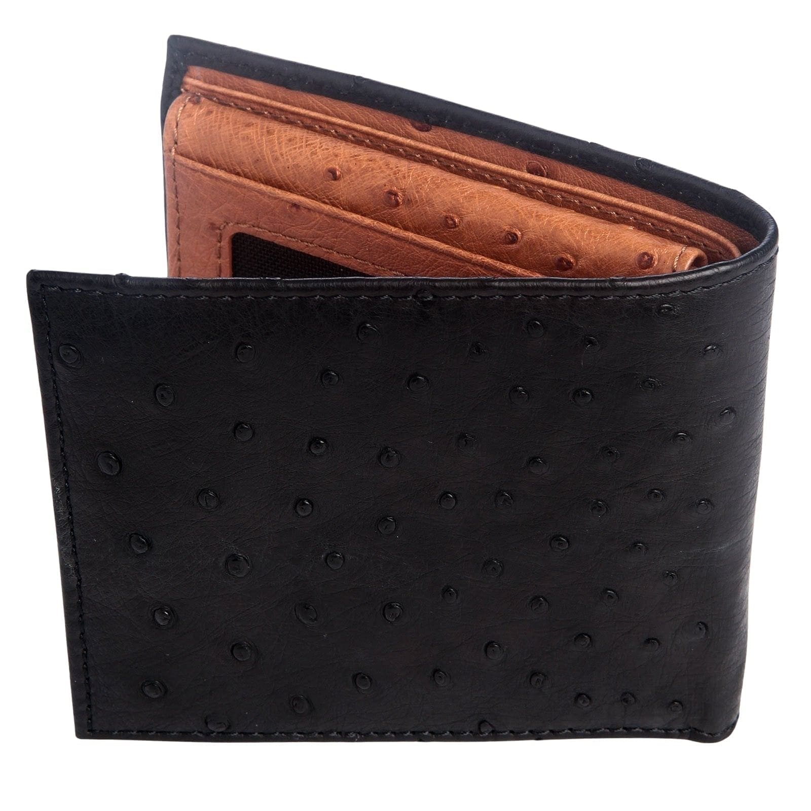 Genuine Ostrich Leather Wallet for Men - Premium Black & Brown Exotic Skin - Perfect for Everyday Carry, Travel & Business (Gift Ready)