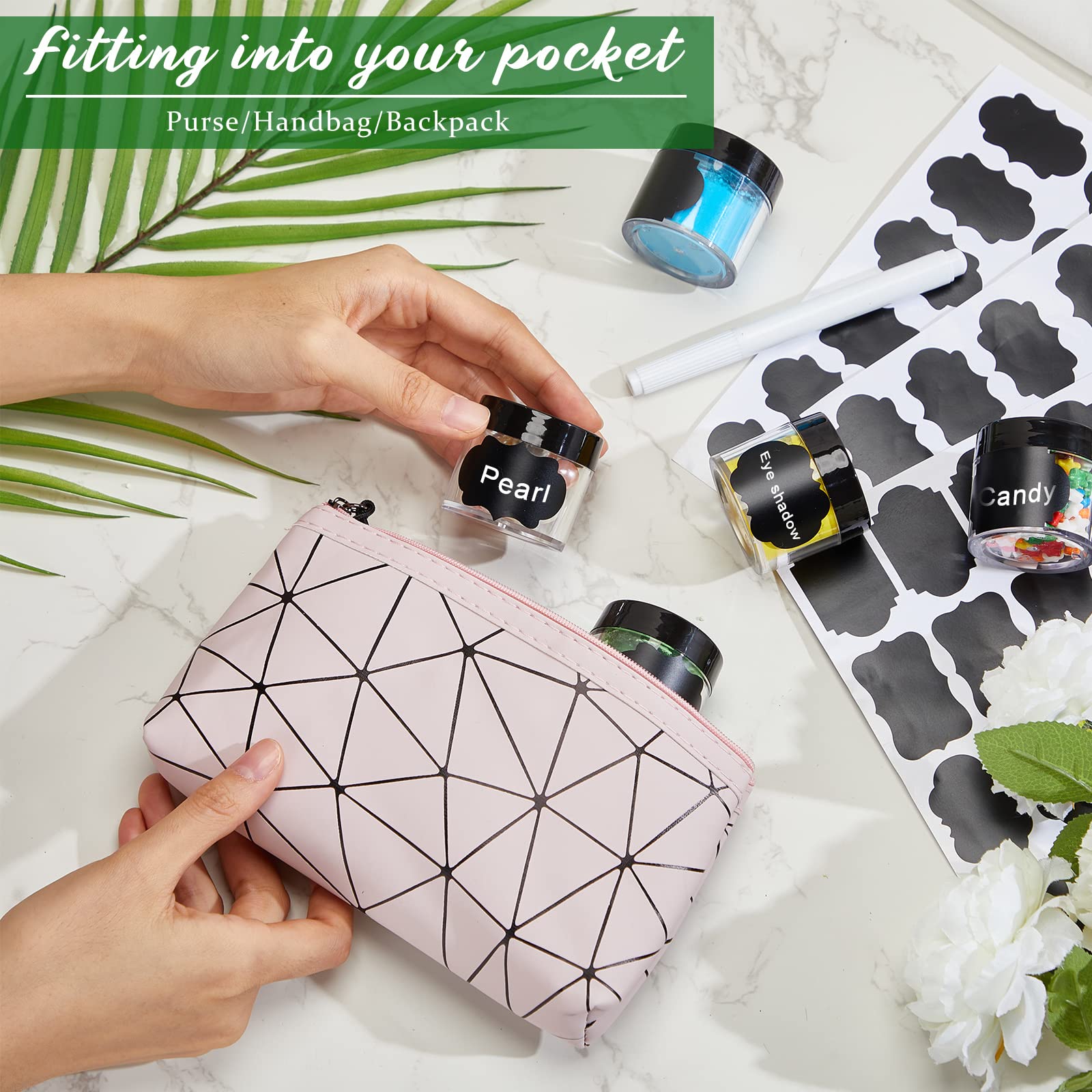 100-Piece Plastic Travel Makeup Jars with Lids - 1oz Small Cosmetic Containers for Creams, Toiletries & Skincare - Includes Chalkboard Labels & Marker (Black) | Perfect for DIY Beauty, Travel Organizers & Sample Storage