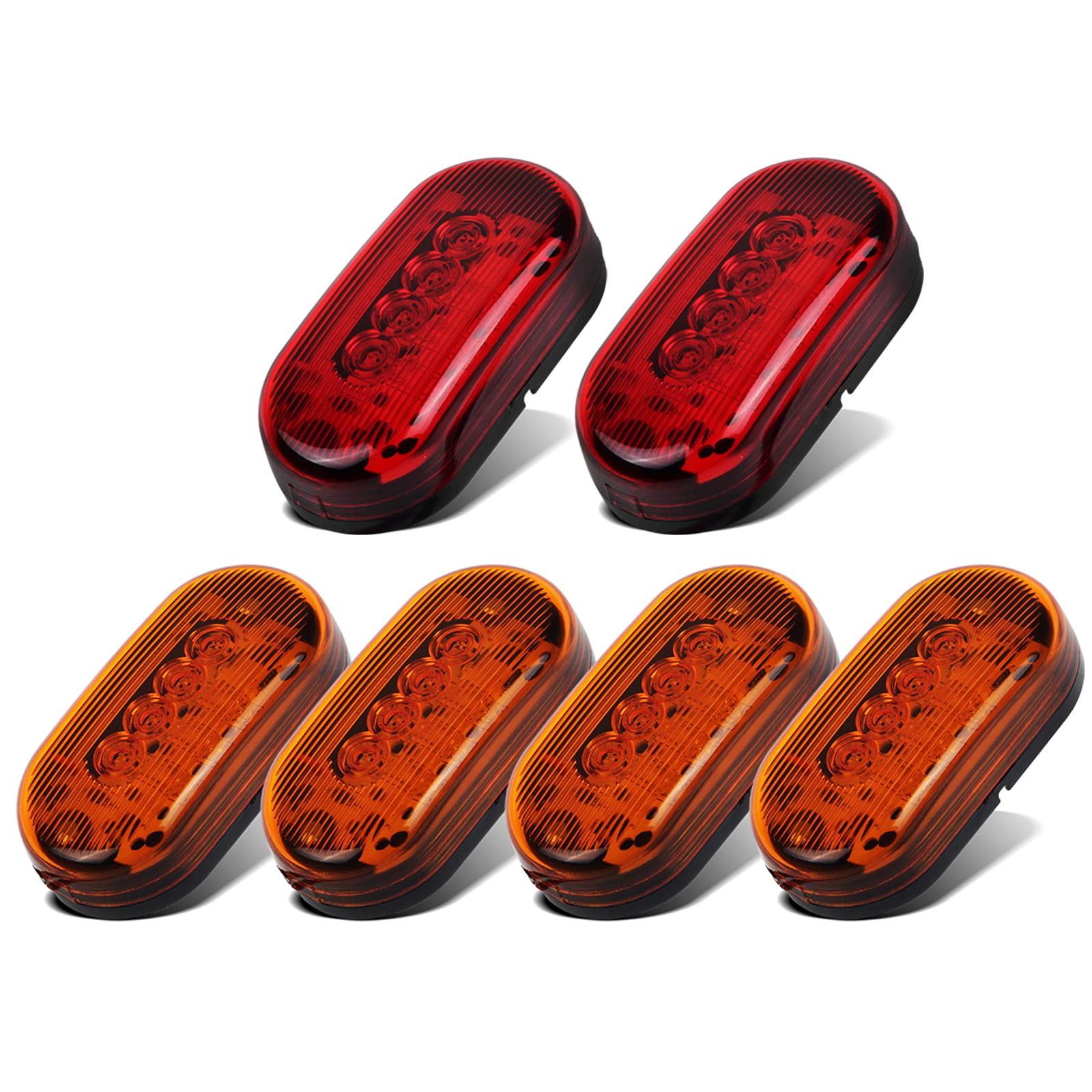 Partsam 6Pcs 4 Inch RV Clearance Marker Lights - Red LED Surface Mount with 10 Diodes, Waterproof Black Base for Trucks, Trailers, Boats | Durable 2x6 Inch Rectangular Lights for Night Safety & Vehicle Visibility